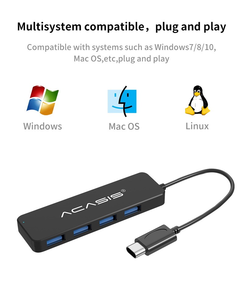 Acasis 4 Port USB 2.0 Hub Splitter Multi Adapter 5Gbps High Speed Desktop Laptop