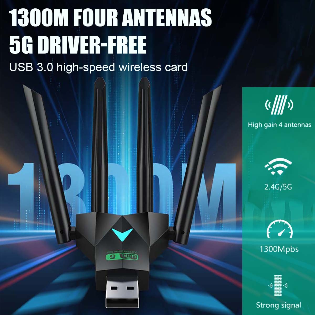 1300Mbps Long Range Dongle USB 3.0 Wireless WIFI Adapter Dual Band 5Ghz Network