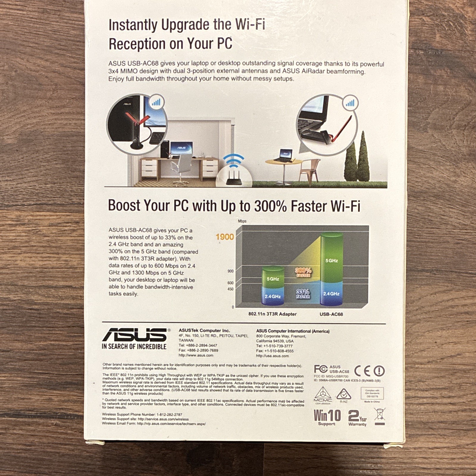 ASUS USB-AC68 AC1900 USB 3.0 Dual-Band 802.11ac Wi-Fi Adapter MU-MIMO