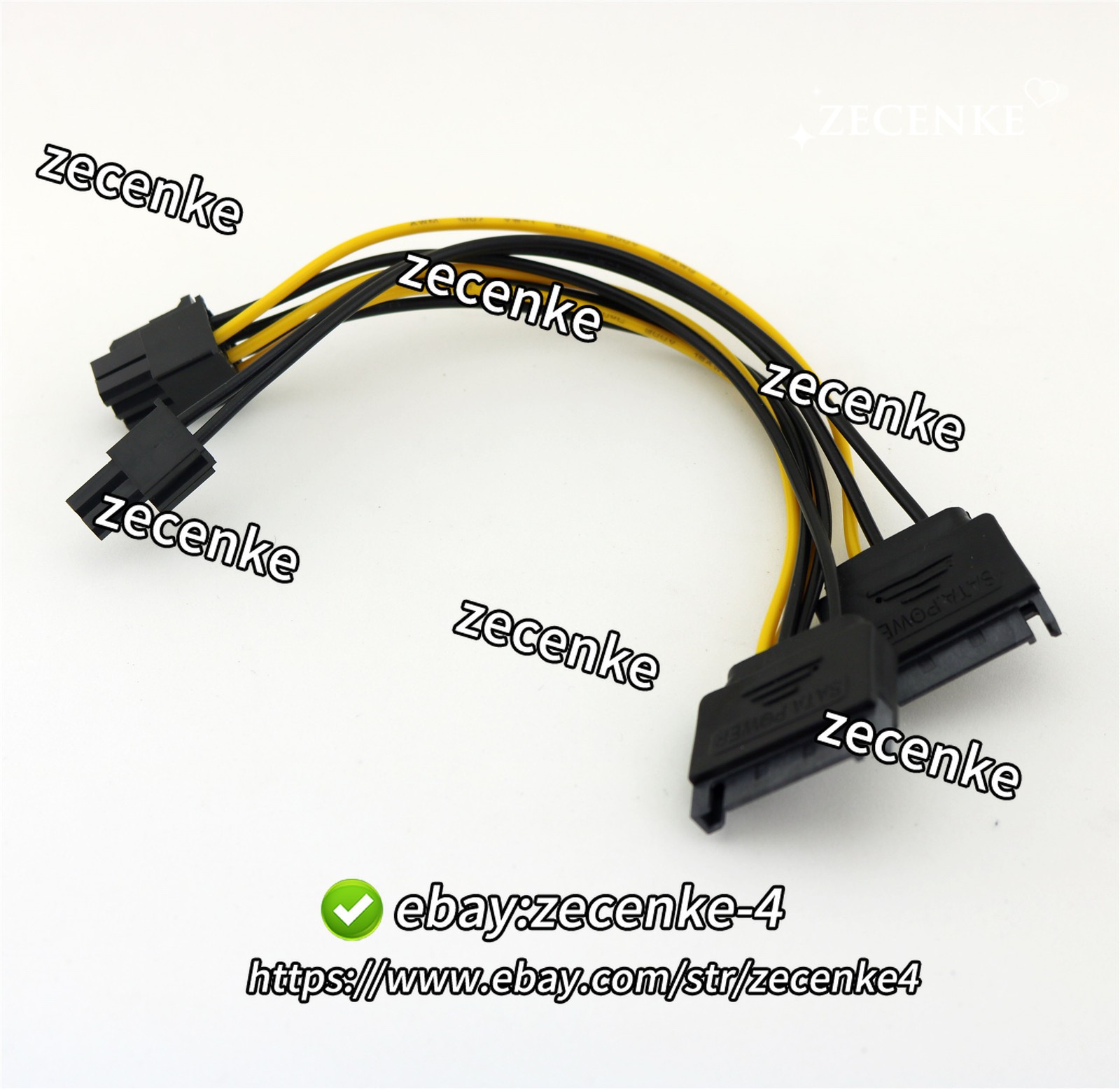 1pc 2x SATA 15 Pin Male to 6+2 Pin 8Pin PCI-E Express Video Power Adapter Cable