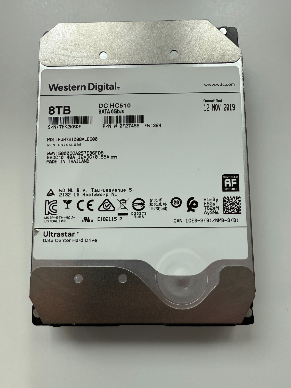 WD Ultrastar 8TB 7.2K RPM SATA 6Gb/s 256MB 3.5″ HDD HUH721008ALE600 AF DC HC510