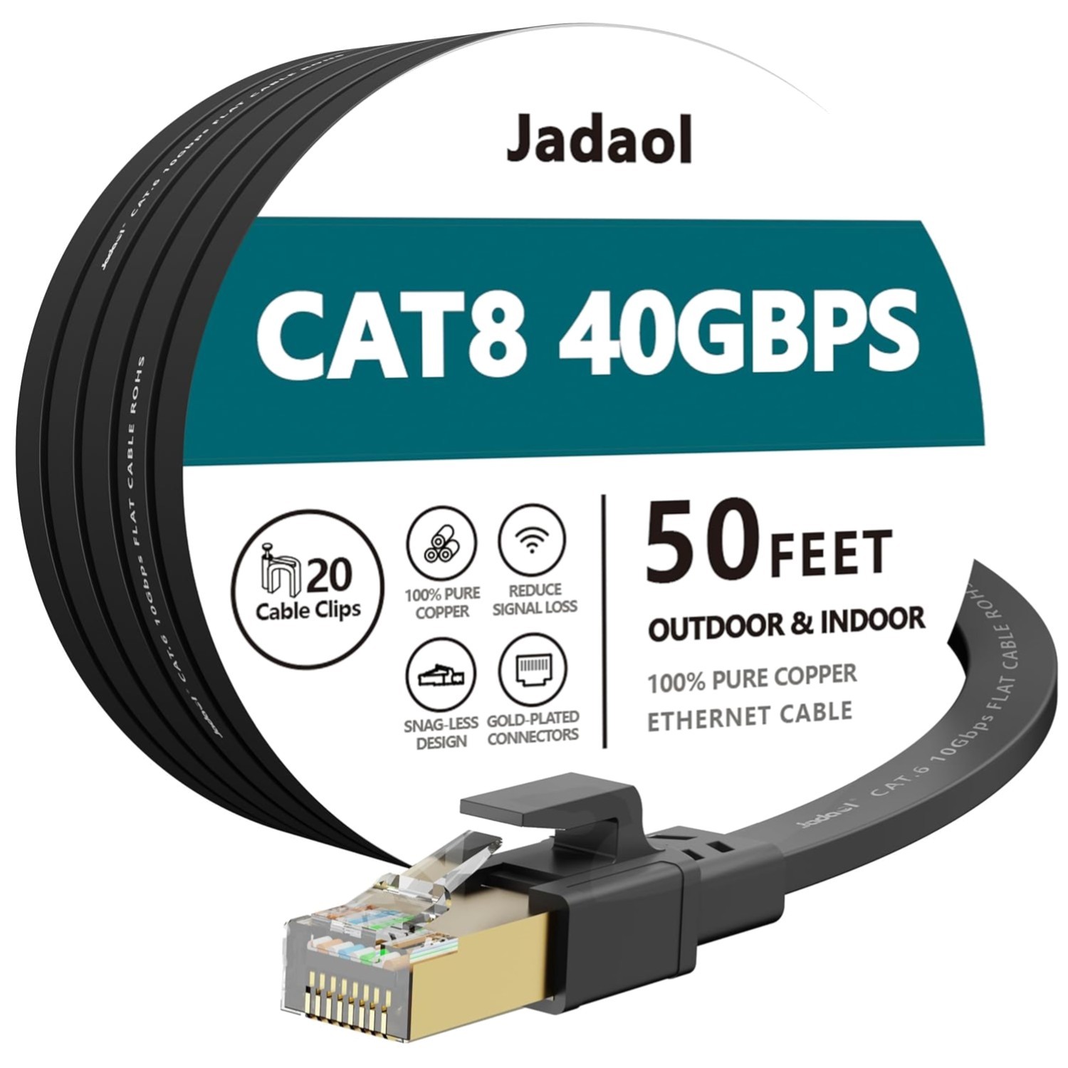 Cat8 Ethernet Cable, Outdoor&Indoor, 50 FT Heavy Duty High Speed Cat 8 LAN Ne…