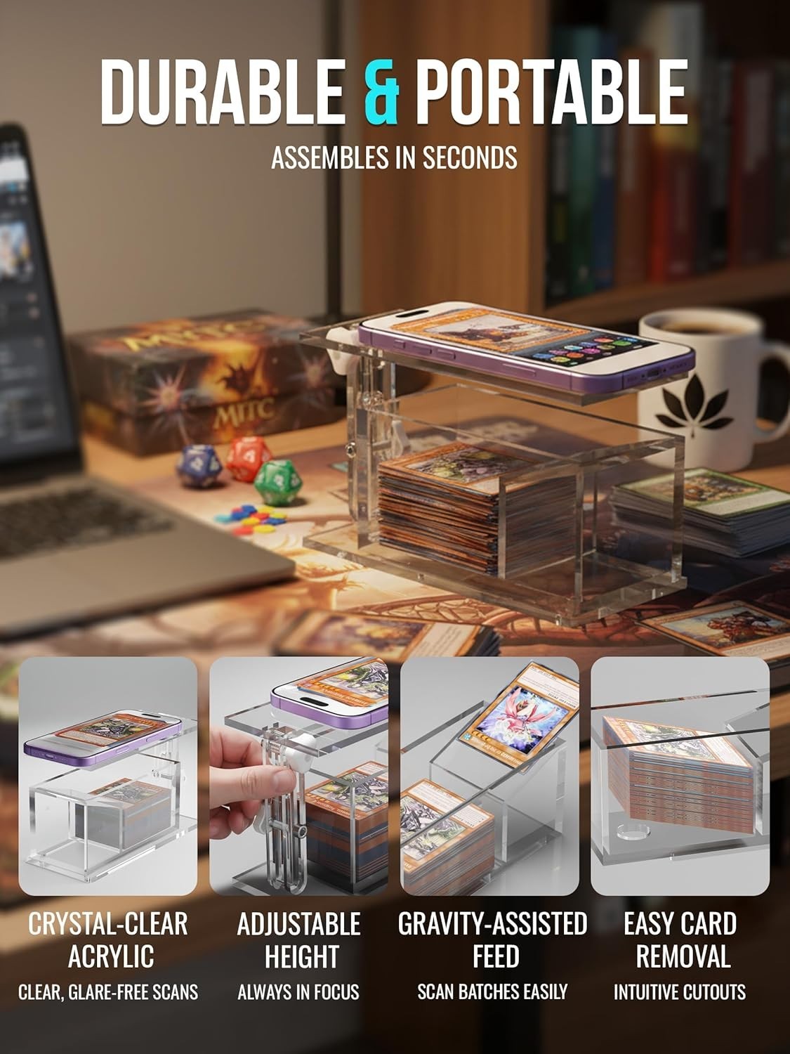 Adjustable Height Trading Card Scanner Stand for MTG & TCG Card Scanner Desk