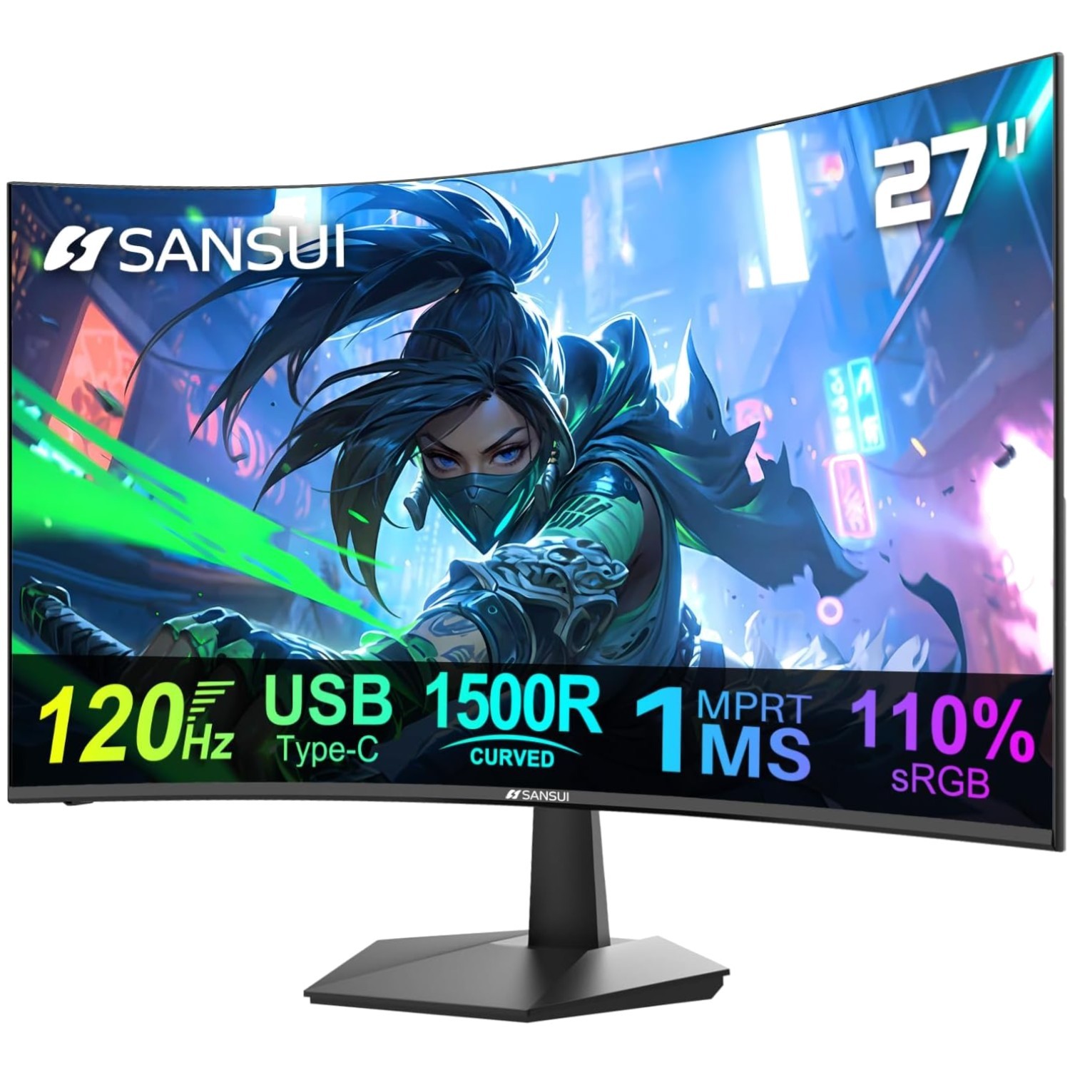 27″ Curved Monitor 120Hz USB-C 110% sRGB Built-in Speakers