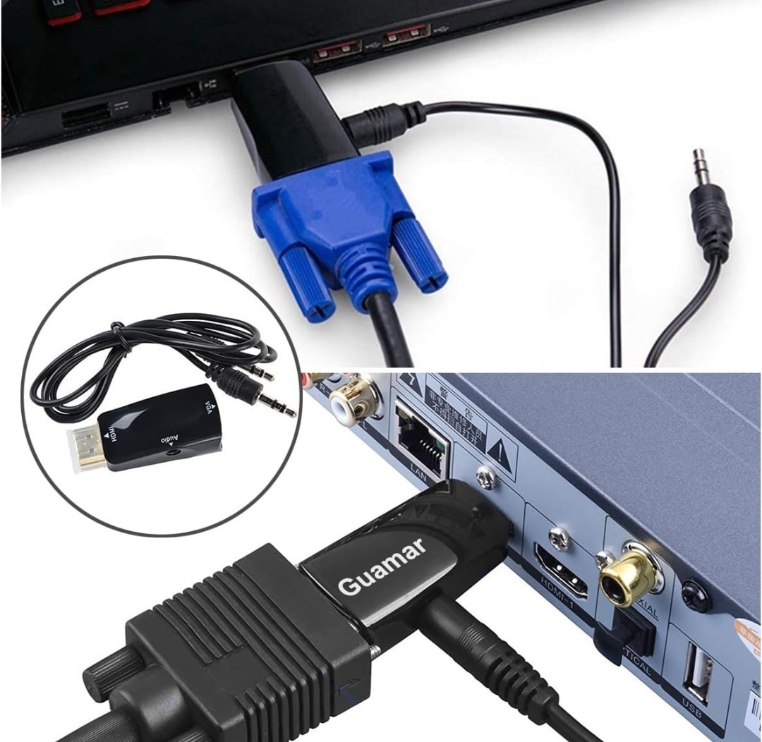 Guamar HDMI to VGA Adapter Converter with 3.5mm Audio Jack Cable for Black