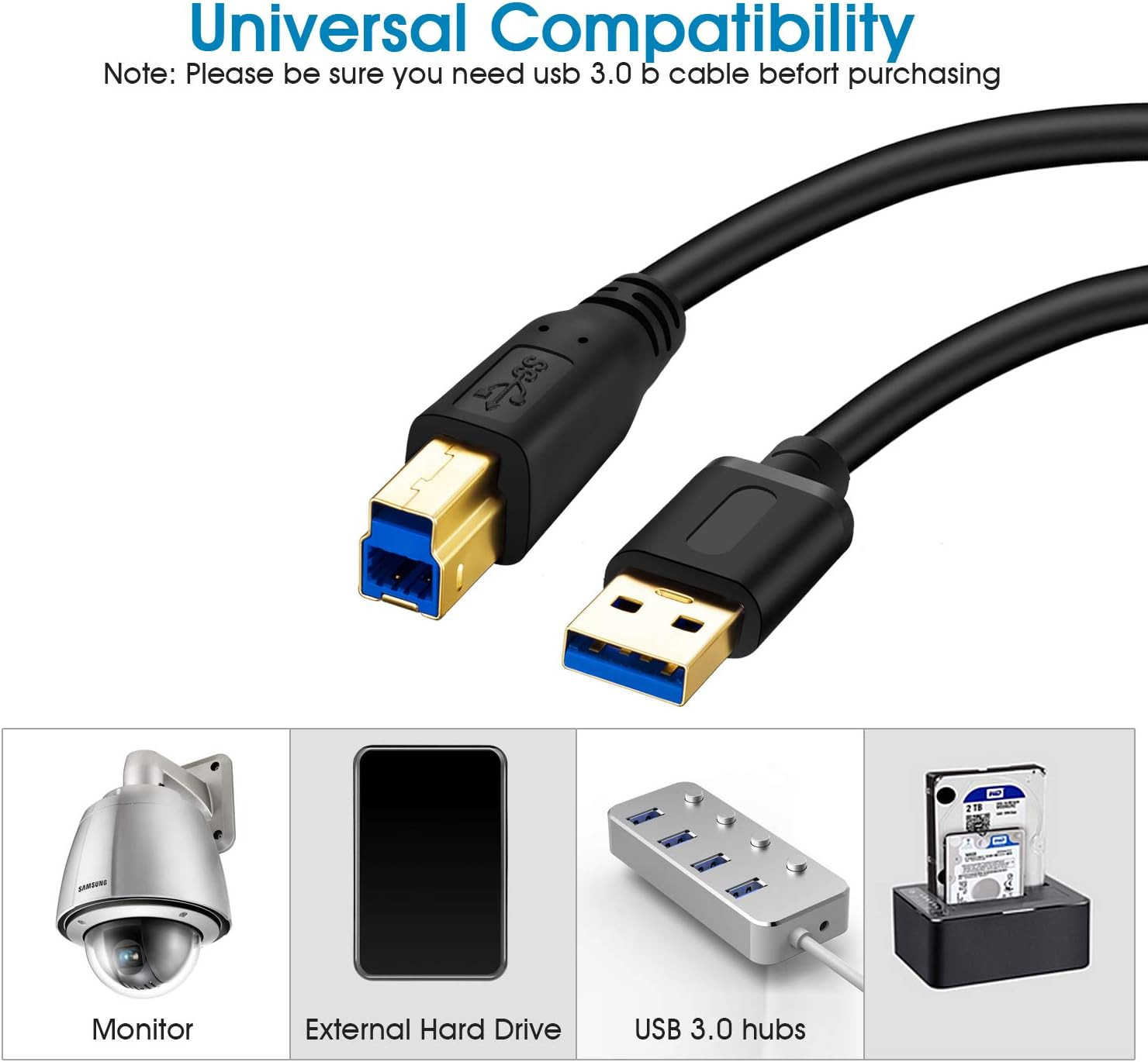 USB 3.0 Cable a Male to B Male 20Ft,Superspeed USB 3.0 A-B/A Male to B Male Cabl