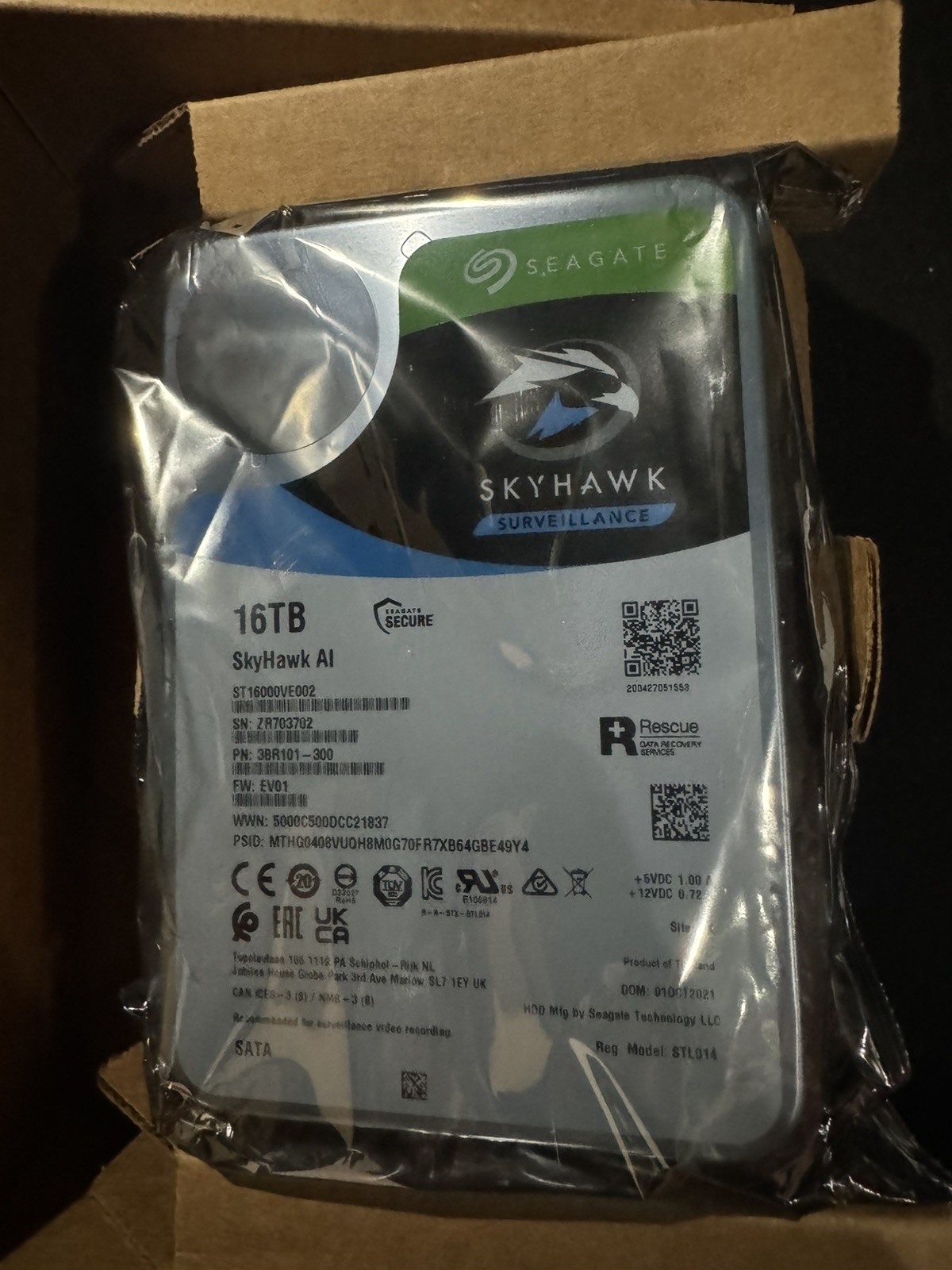 Seagate Skyhawk AI, 16TB, Video Internal HD, 6Gb/s, 512MB Cache (ST16000VE002)