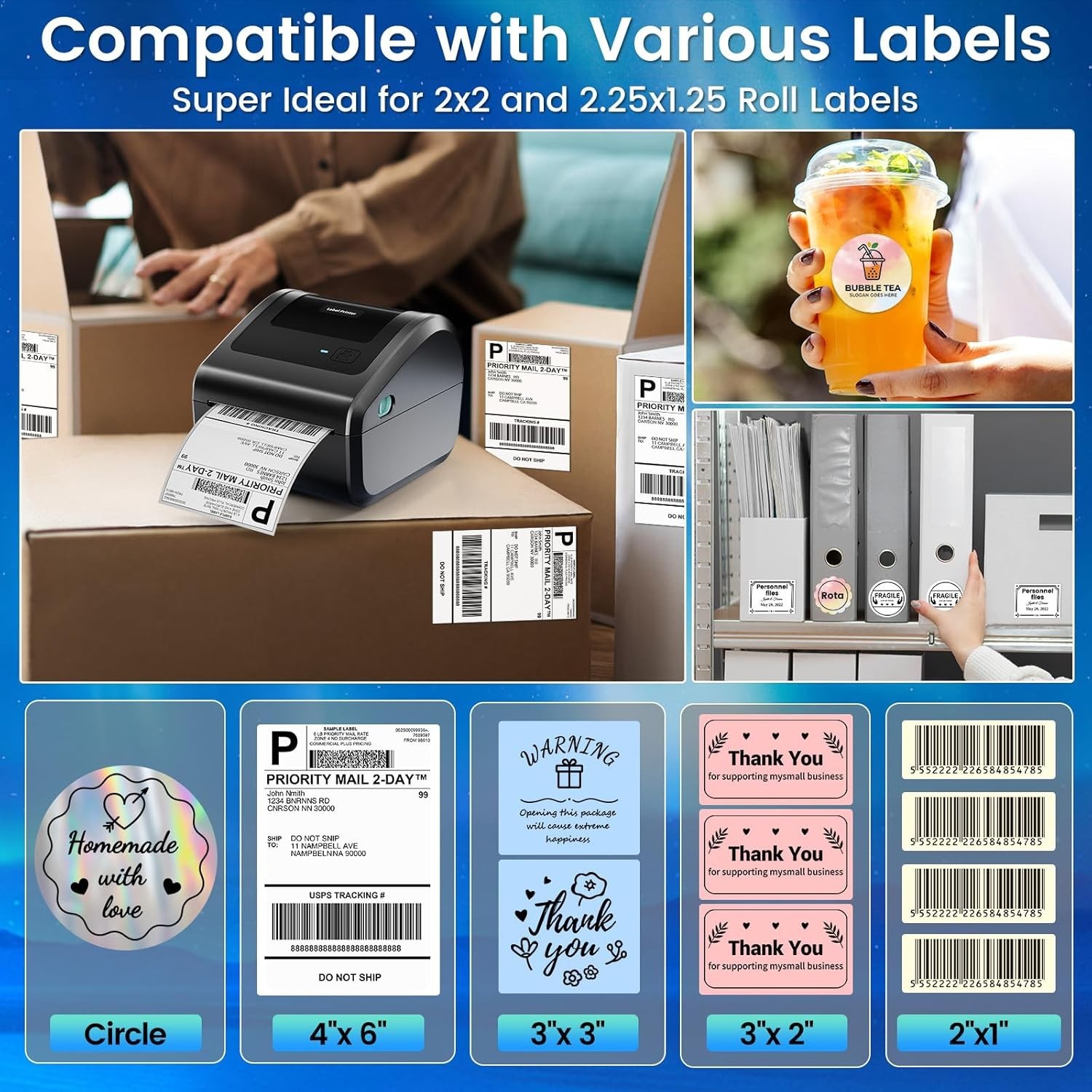 Thermal Label Printer Bluetooth 4×6 Printer for Shipping Label USPS FedEx UPS