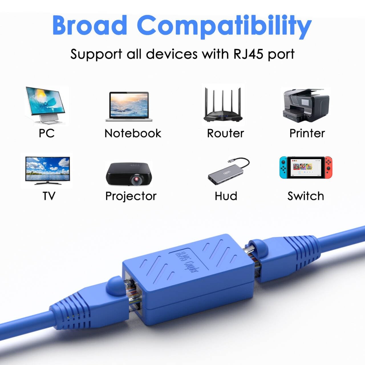 3 Pack RJ45 Coupler Ethernet Extender Cat7 Cat6 Cat5e Cat5 Female Blue