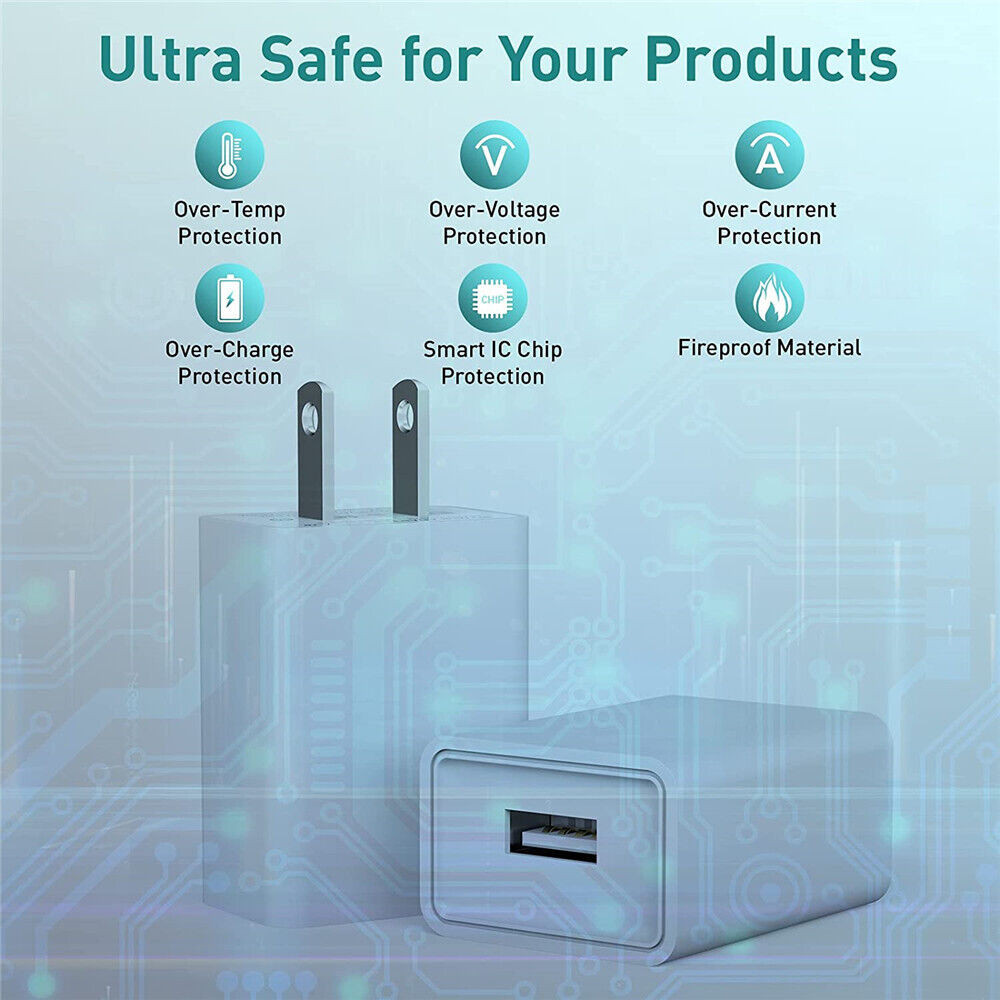 For iPhone 6 6s 7 8 X XR XS 11 12 13 USB Fast Wall Charger Brick Charging Cable