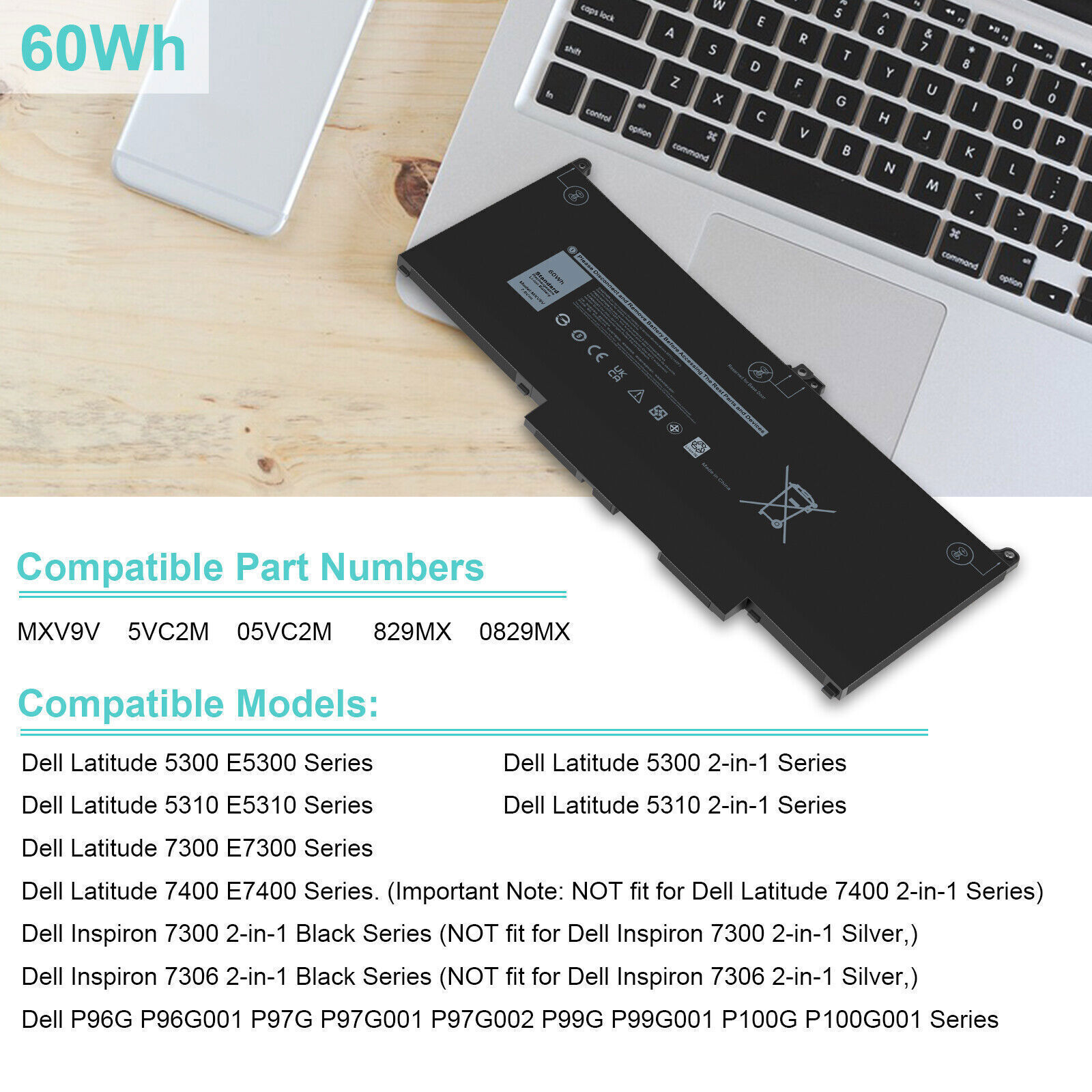MXV9V Laptop Battery For Dell Latitude 5300 5310 7300 7400 E5300 E7300 E7400