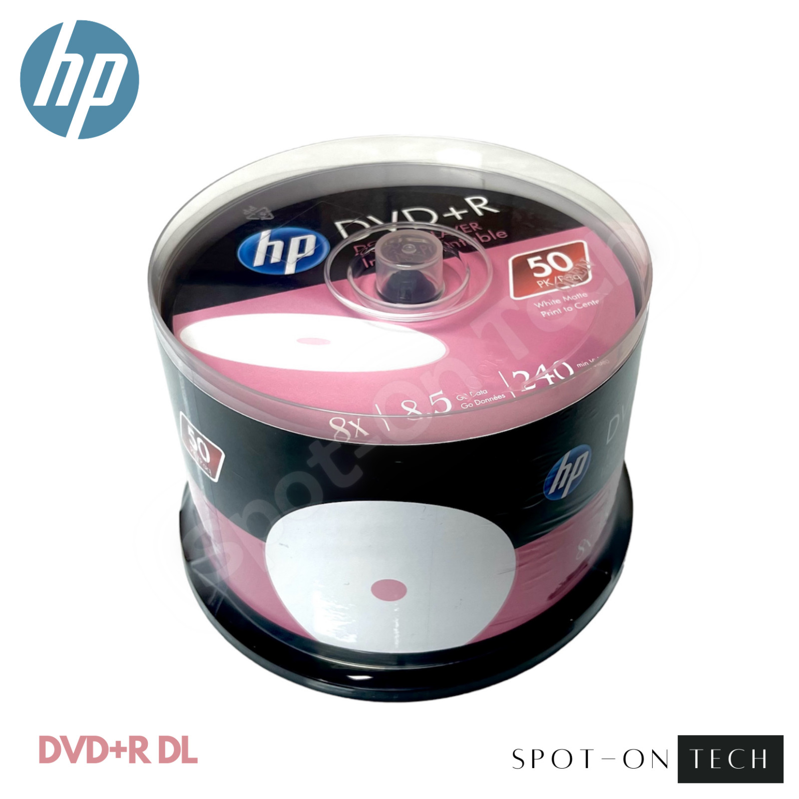 HP DVD+R DL 8.5GB 8X White Inkjet Printable Dual Layer 50 Pack Blank Discs Cake