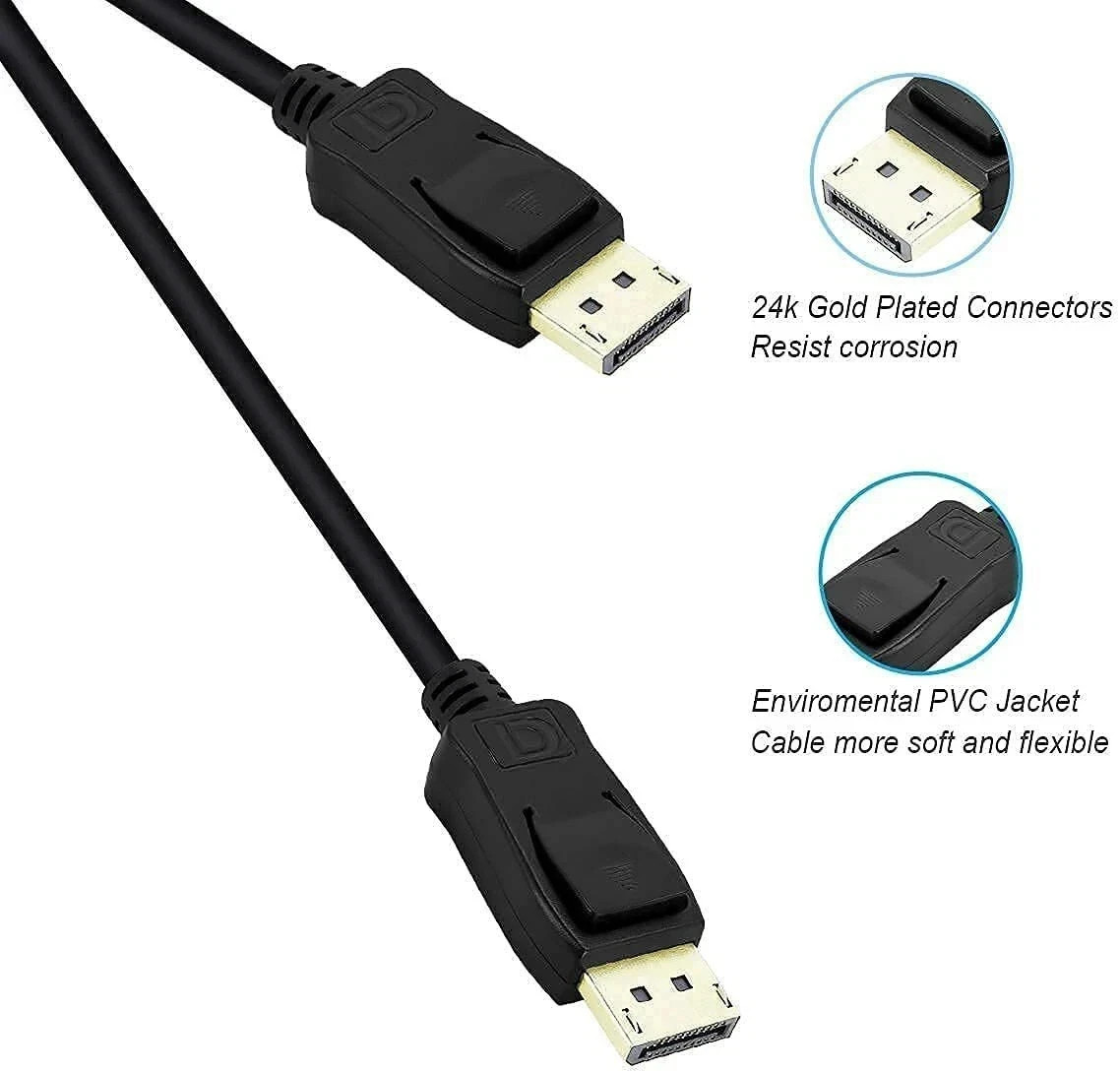 LOT Display port to Display Port DP Male to Male Cord 4K HD w Latches 6/10/15FT