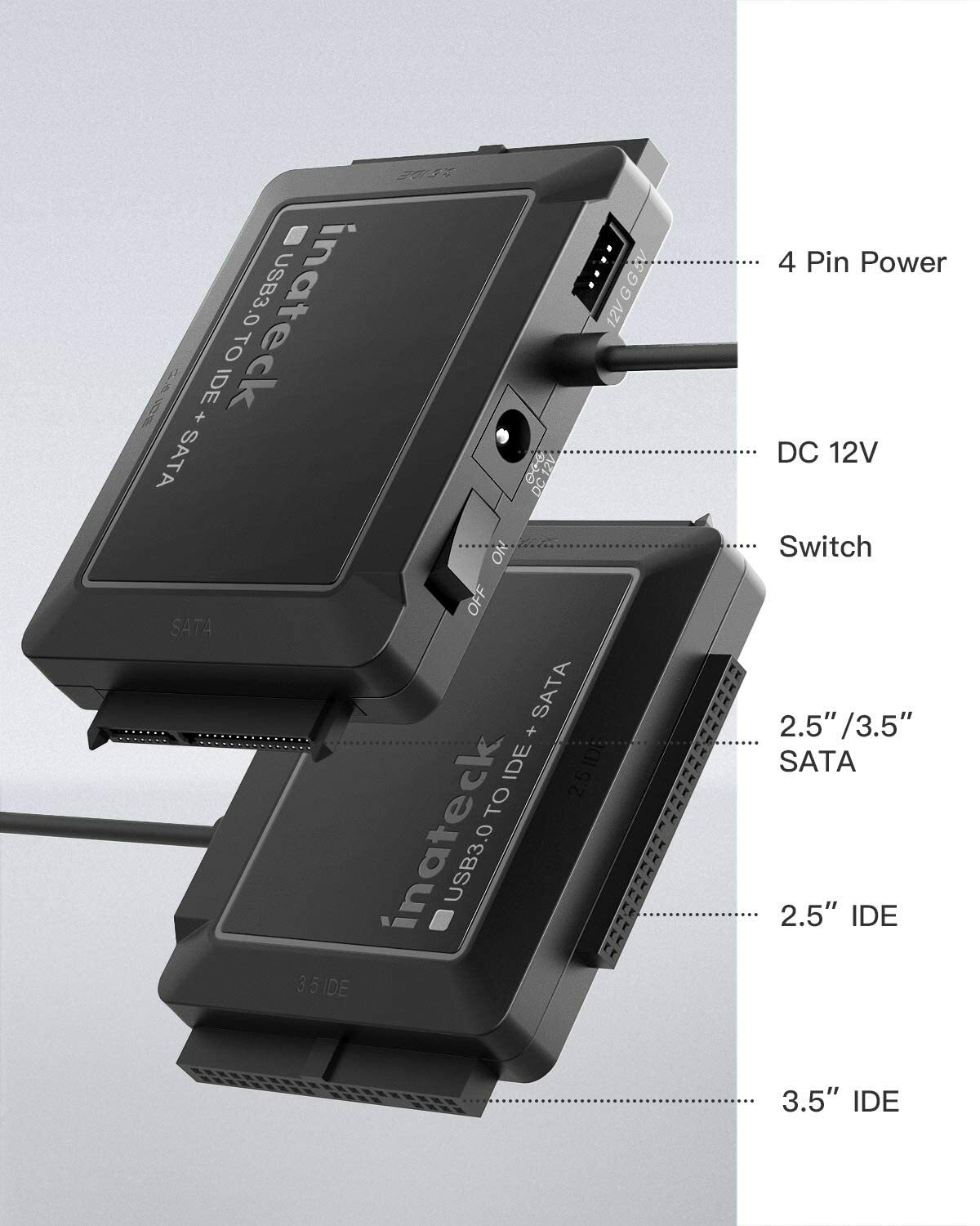 USB 3.0 to IDE & SATA External Hard Drive Reader 2.5″ 3.5″ HDD SSD Power adapter