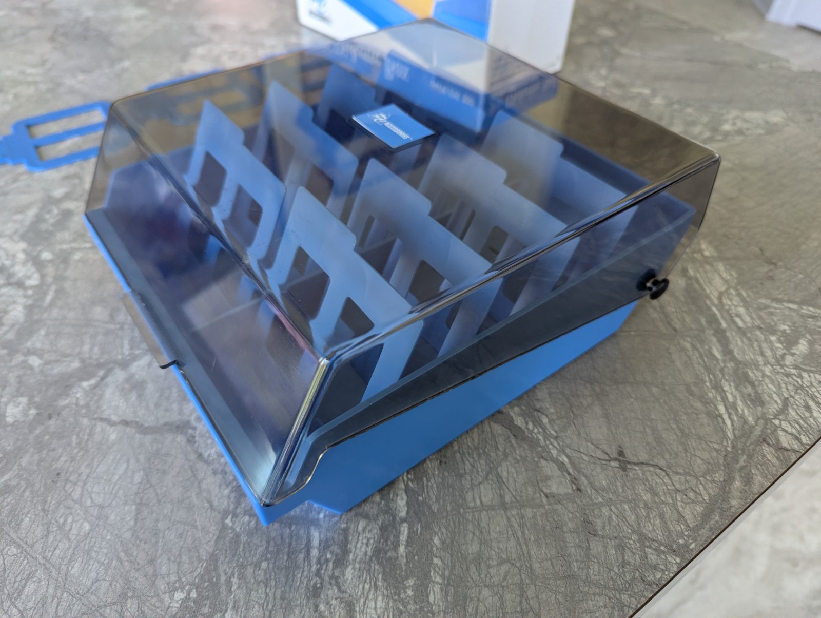 PC Accessories 3.5″ Diskette Floppy Disks Storage Box Blue 100 Capacity w/Box