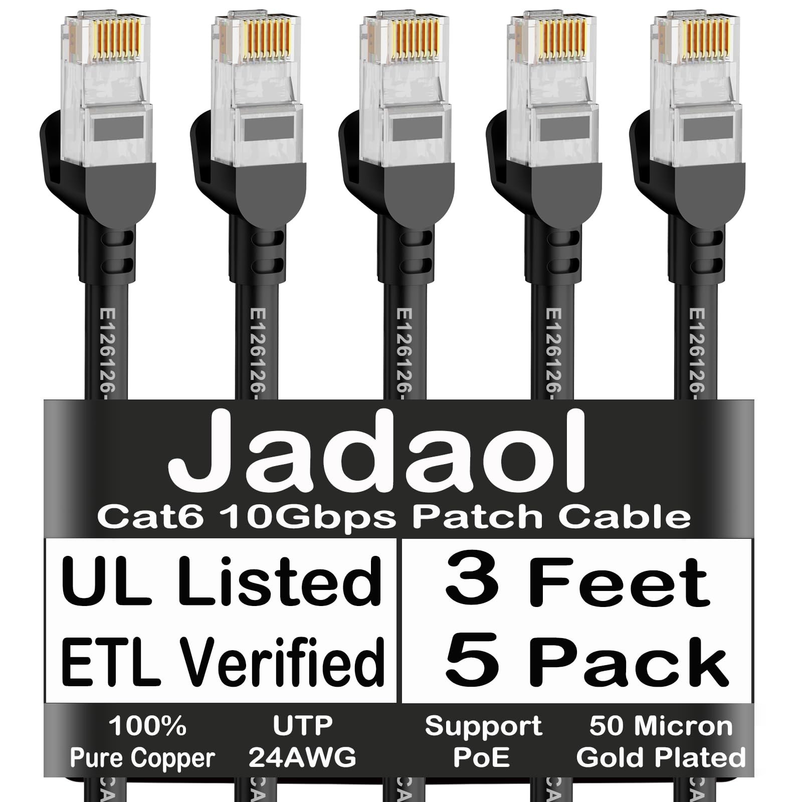Cat6 Ethernet Patch Cables 3ft 5-Pack, 10Gbps 24AWG Pure Copper RJ45 Cat6a Pa…