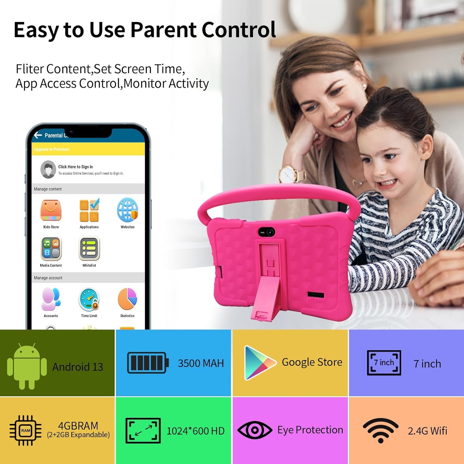 PRITOM Kids Tablet 7inch Android Education PAD 32GB Pad Dual Camera Quad Core