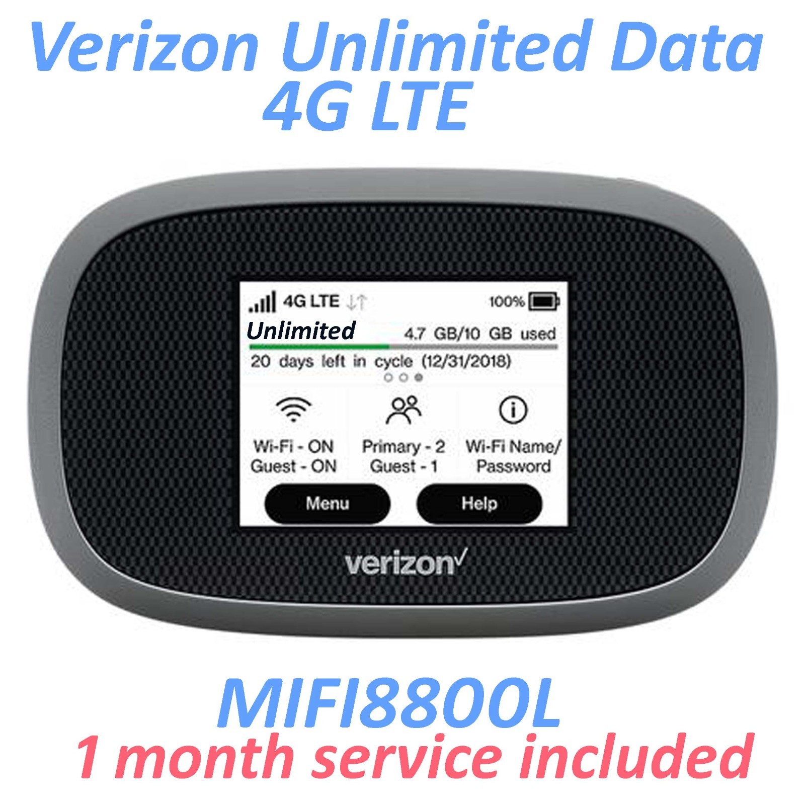 mifi 8800l Verizon Unlimited Data 4G LTE Hotspot 30 DAYS of Full UNLIMITED DATA,