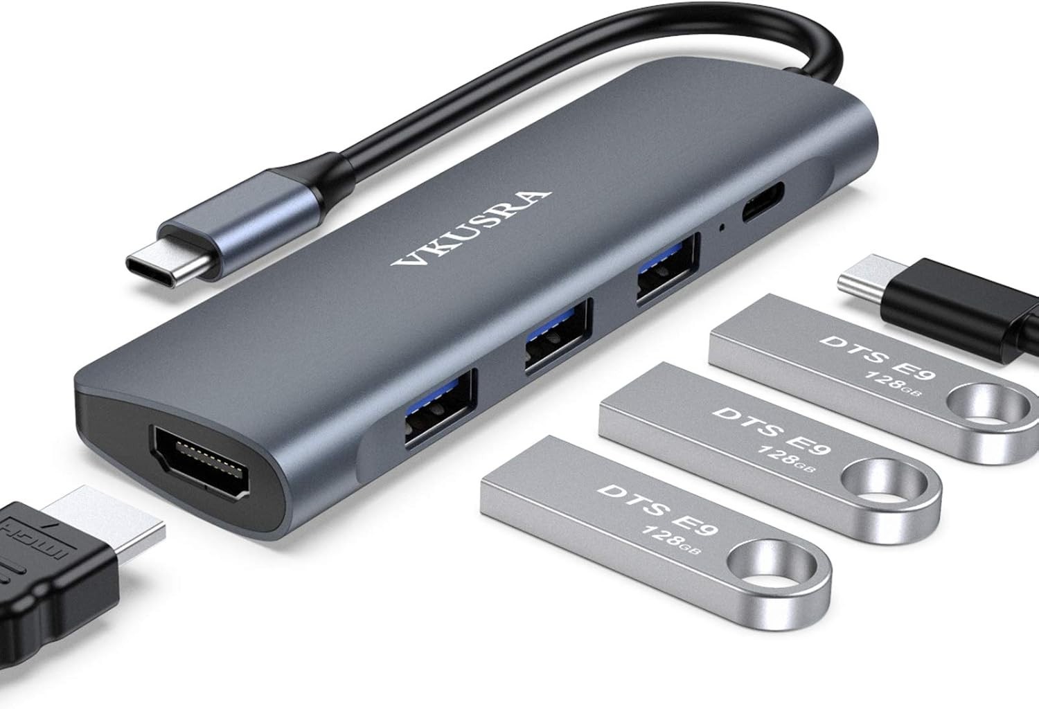 USB-C Hub 5-in-1 HDMI 4K + 3x USB 3.0 + USB-C PD 100W Pass-Through Adapter
