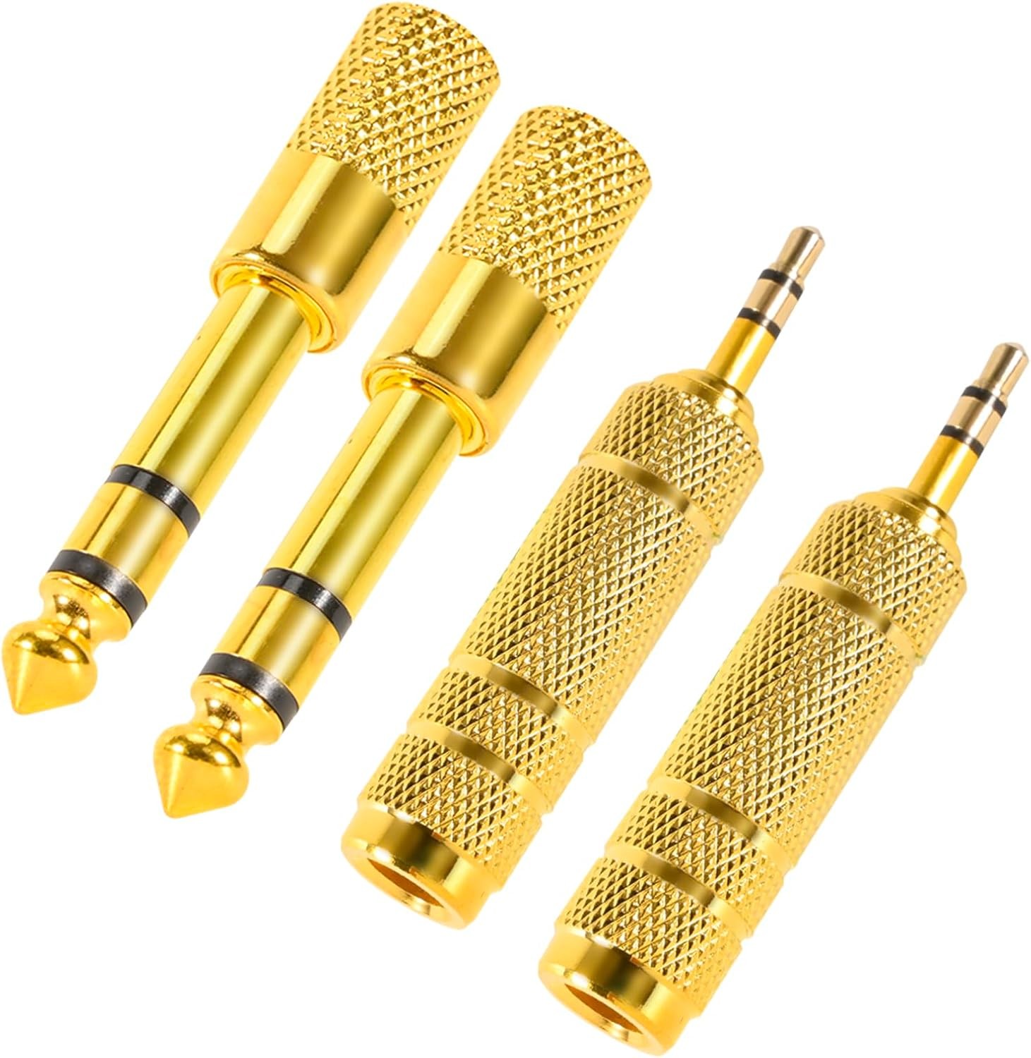 4 Pack Headphone Jack Adapter – 3.5mm (1/8 inch) Male to 6.35mm (1/4 Gold