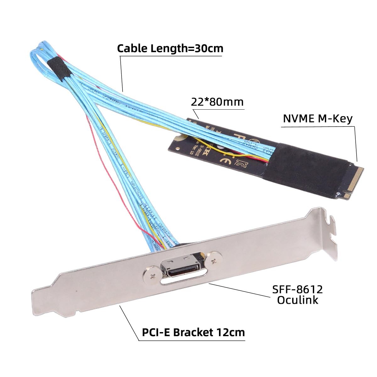 30cm 2280 PCI-E4.0 M.2 M-Key Male To Oculink SFF-8612 SFF-8611 Host Cable