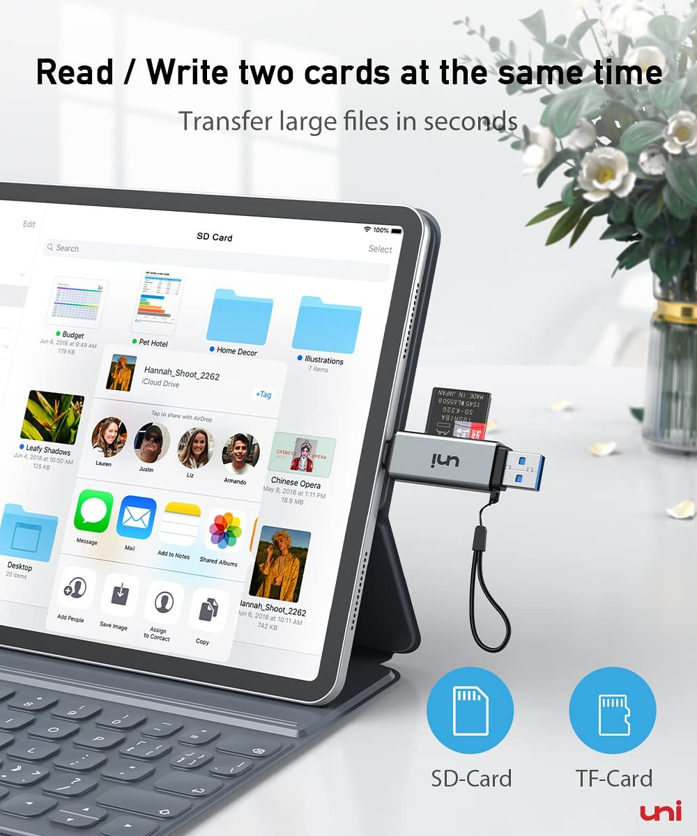 Uni SD Card Reader, High-Speed USB C to Micro SD Card Adapter USB 3.0 Dual Slots