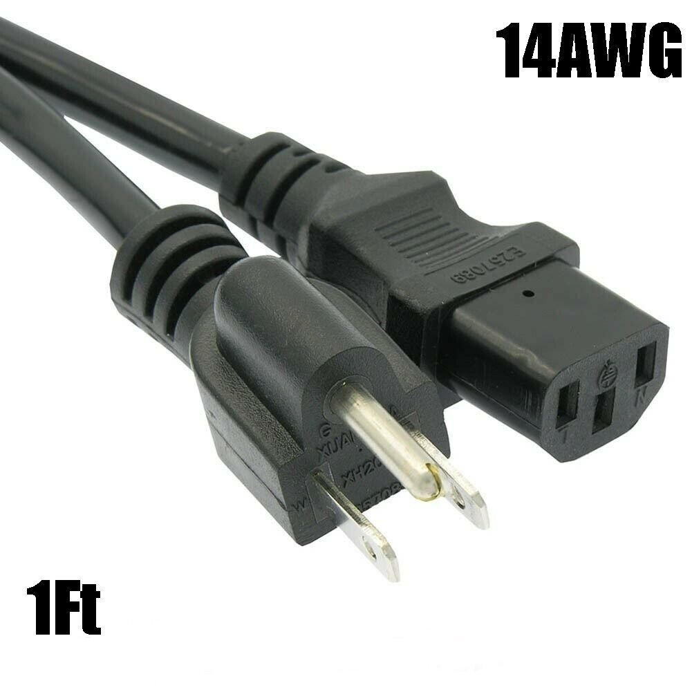 1 – 25Ft Foot 14AWG Premium 5-15P to C13 PC TV Monitor Computer Power Cord Cable