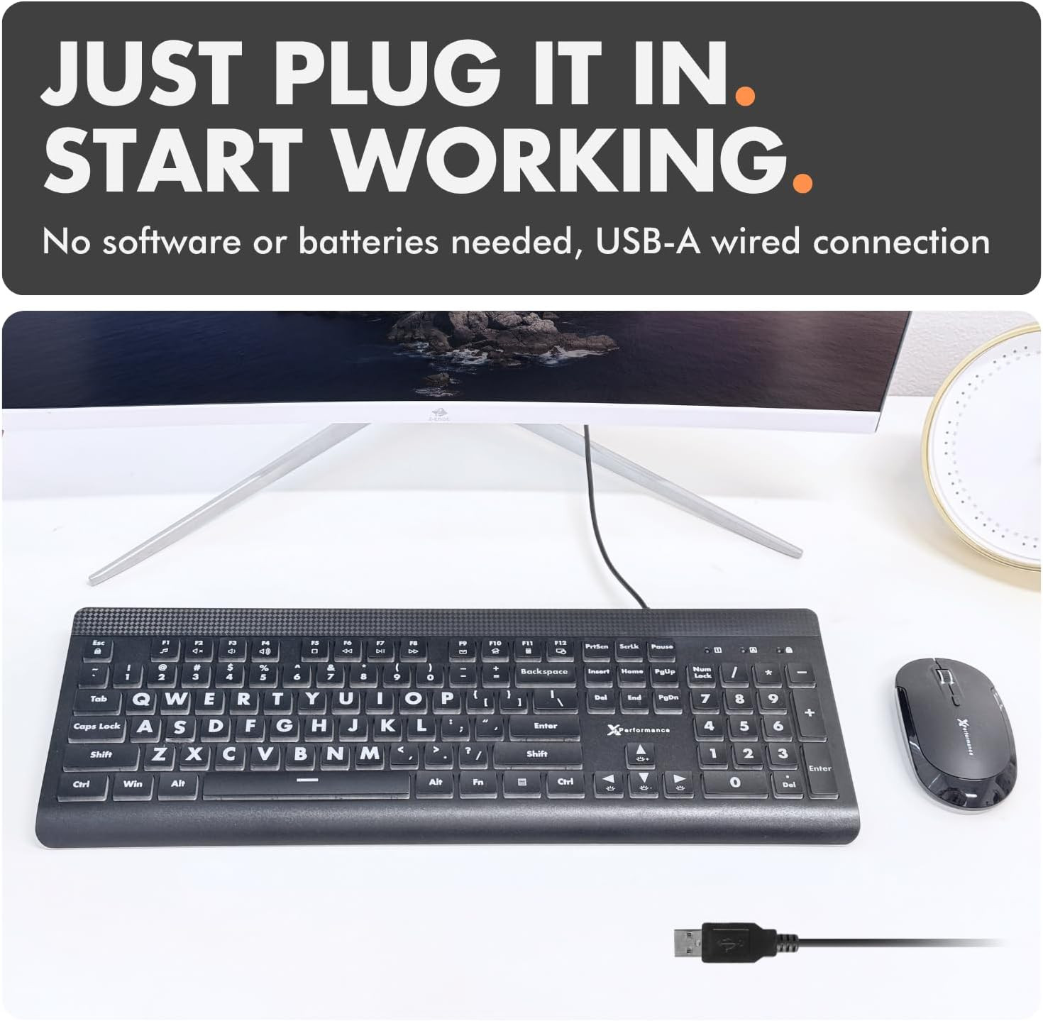 X9 Large Print Backlit Keyboard Big Letters LED USB Wired PC Laptop