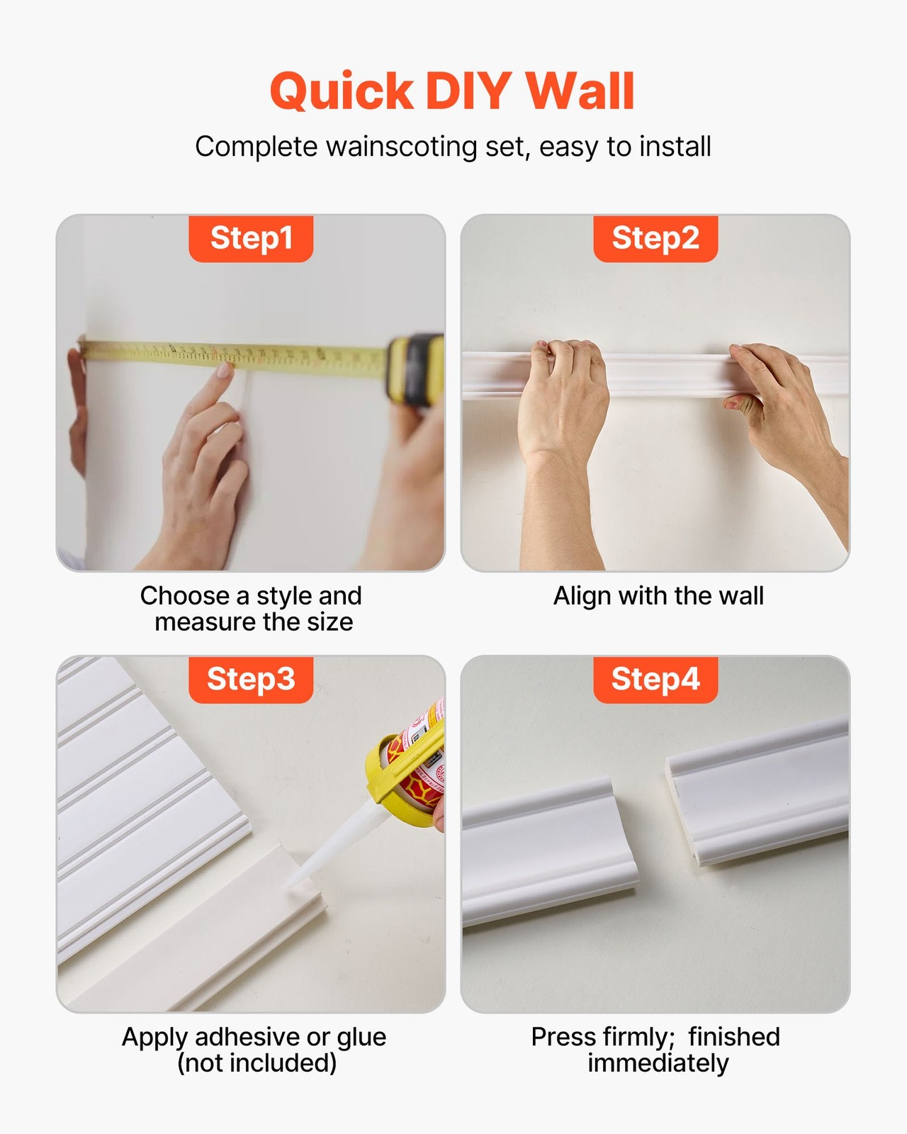 Wall Molding Kit, Wainscoting Panels, Lightweight Paintable Polystyrene, Easy to