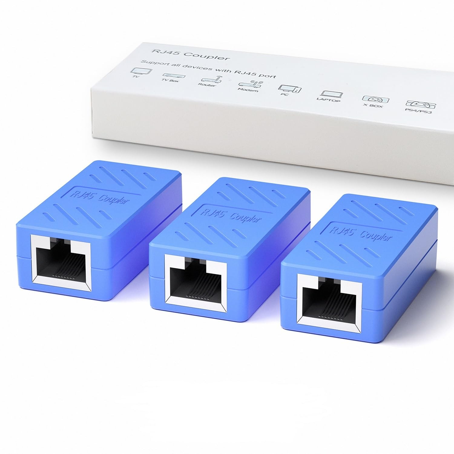 3 Pack RJ45 Coupler Ethernet Extender Cat7 Cat6 Cat5e Cat5 Female Blue