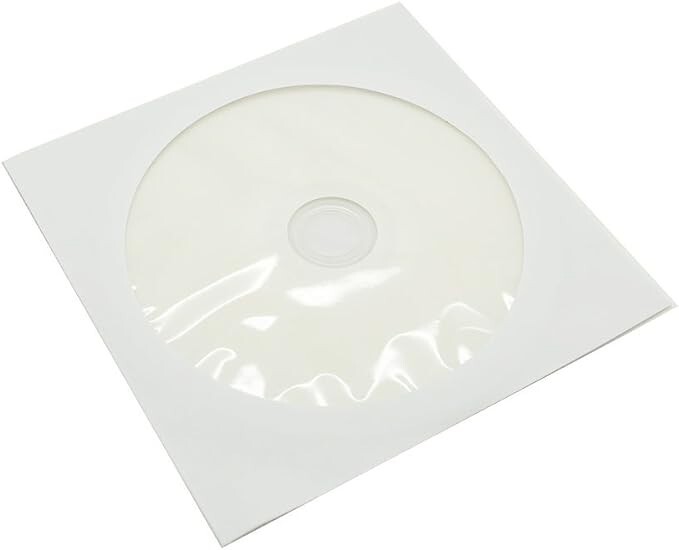 CD DVD White Paper Sleeves 100 Count Envelopes w/Clear Window, Flap Tab, 80g NIP