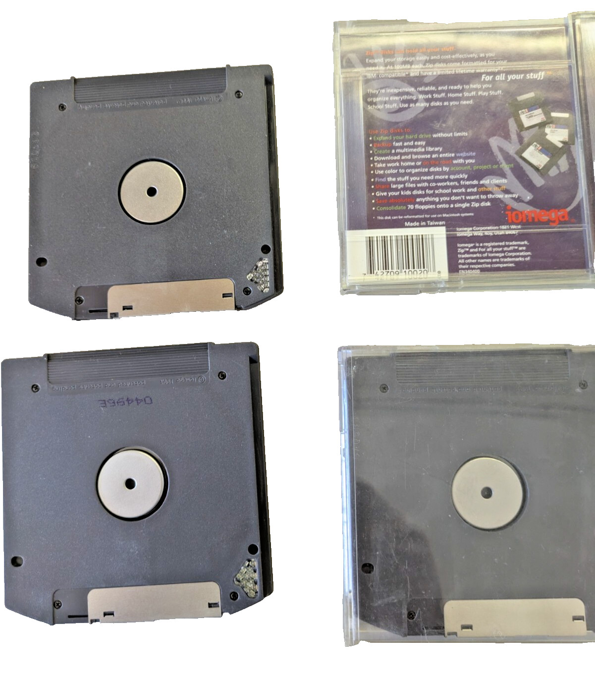 Lot of 4 iOmega Zip Disk 100 USED 100MB Storage Capacity 3 used 1 New TESTED