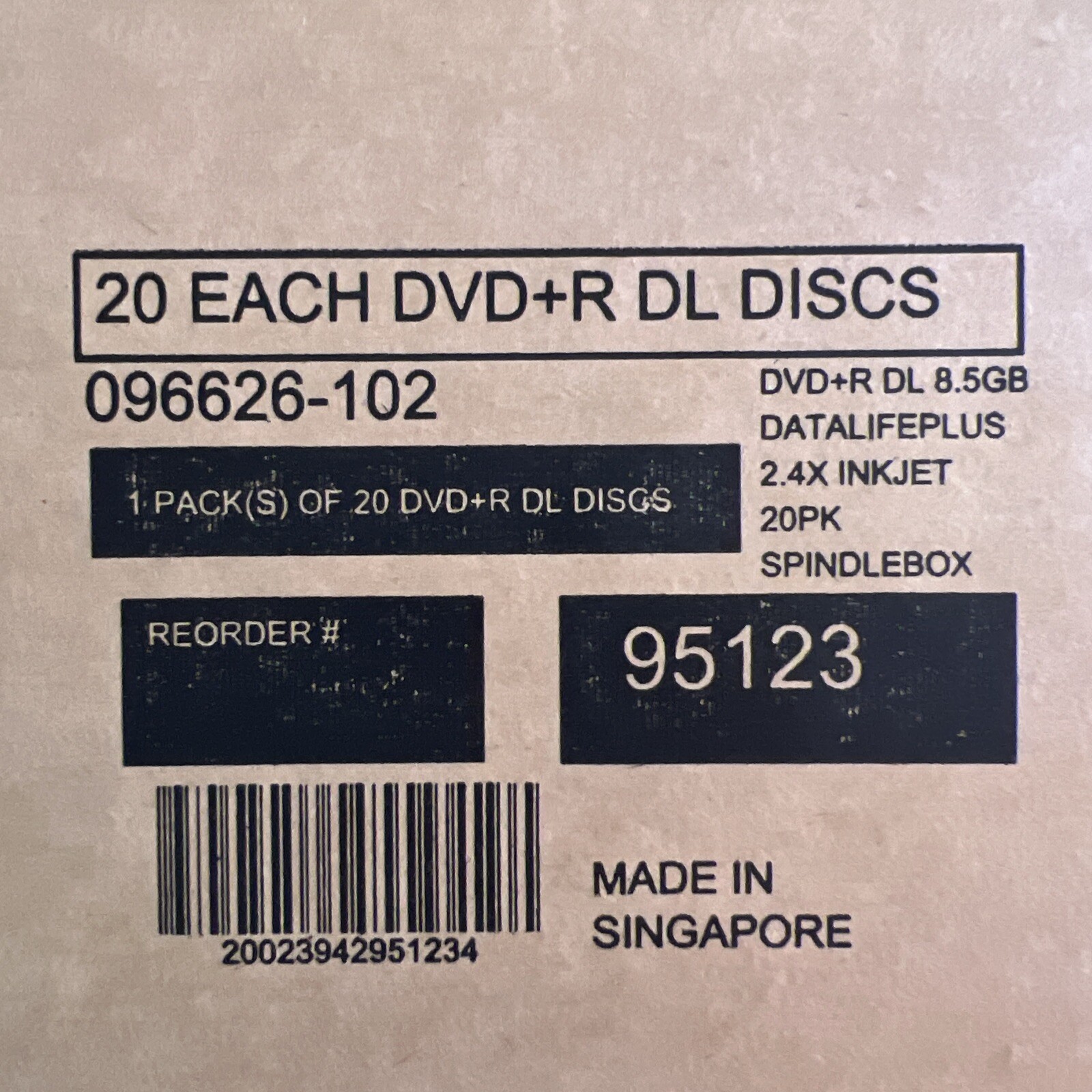 Verbatim Ink Jet Printable White DVD+R Dual Layer Spindle Of 20 PN95123