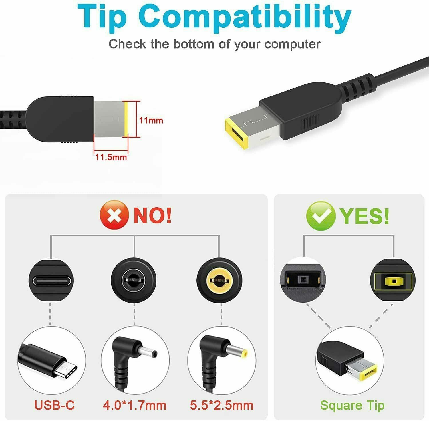 OEM Lenovo 20V Power AC Adapter Charger 45W 65W 90W 135W 170W 230W SQUARE TIP