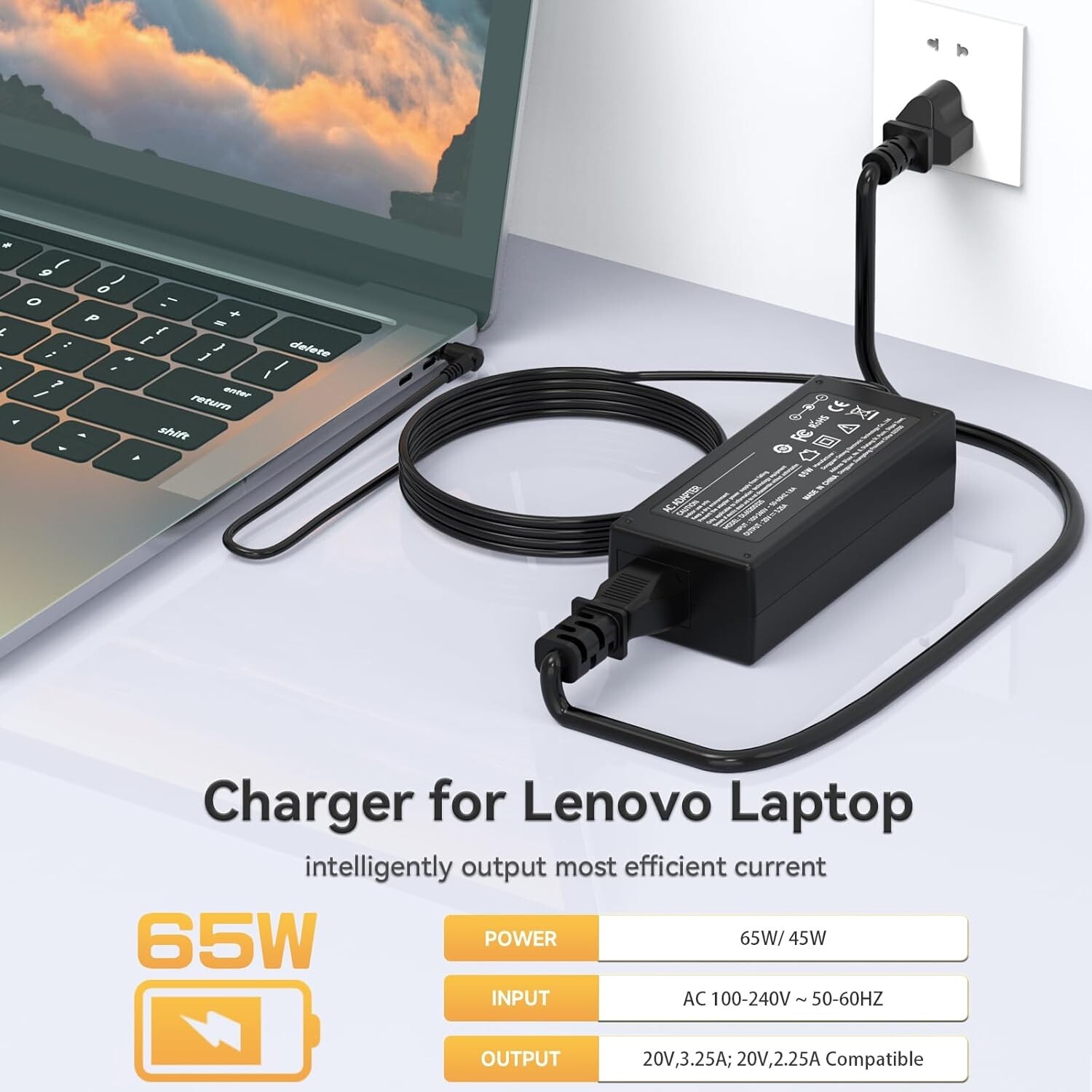 65W 20V 3.25A Charger AC Adapter For Lenovo Ideapad Flex 5 15IIL05 81X3 81X3000V