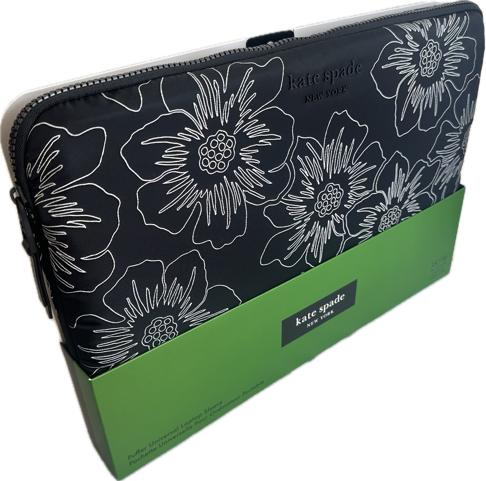 Kate Spade New York Puffer Sleeve 16″ Hollyhock Iridescent Black (New/Unused)