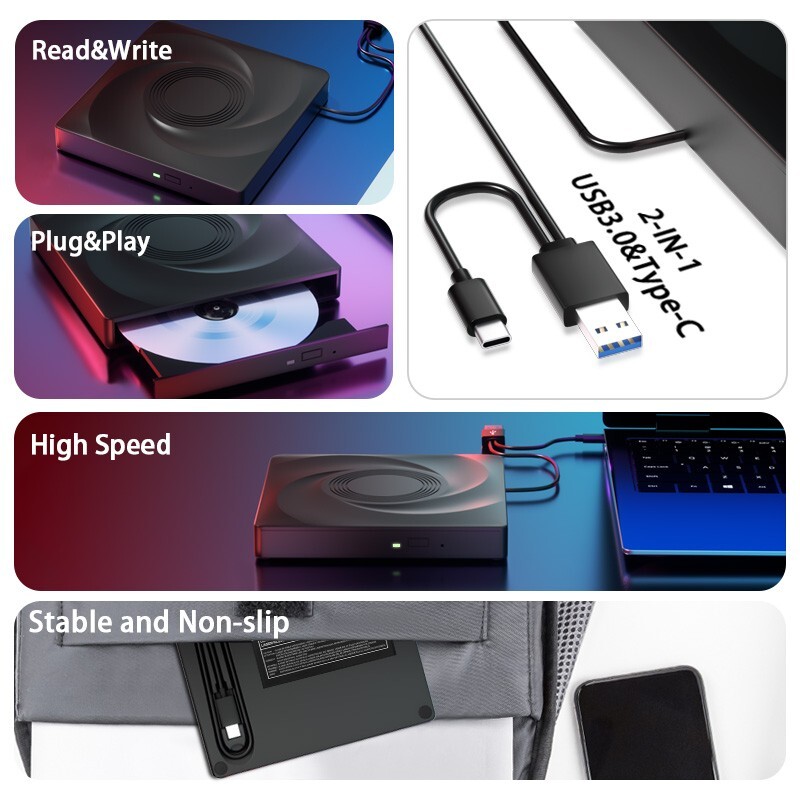 External Blu ray Drive, CD/DVD Drive for Laptop PC, Bluray Player Burner USB 3.0