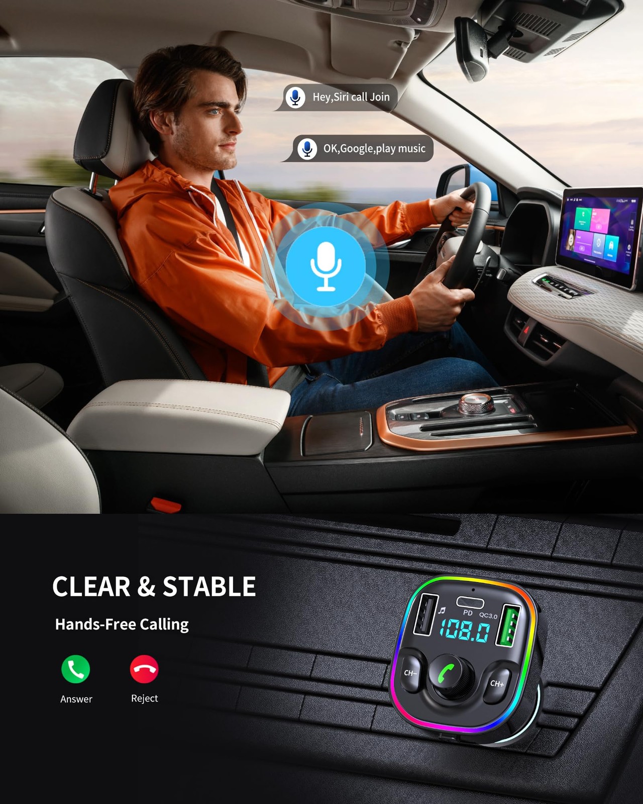 Bluetooth 5.4 FM Transmitter Car Adapter – Car Bluetooth Adapter with Fast Ch…