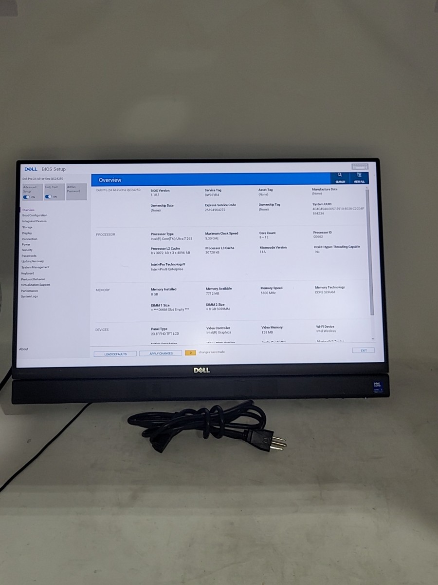 DELL PRO 24 ALL-IN-ONE QC24250 Intel ULTRA 7 265 8GB 512GB SEE NOTES