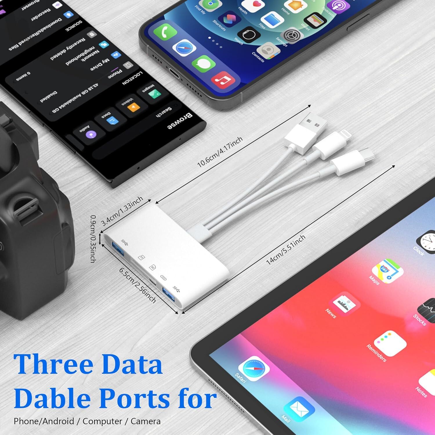 5 in 1 Memory Card Reader USB 3.0 OTG Adapter SD Card Reader For iPhone/iPad LOT