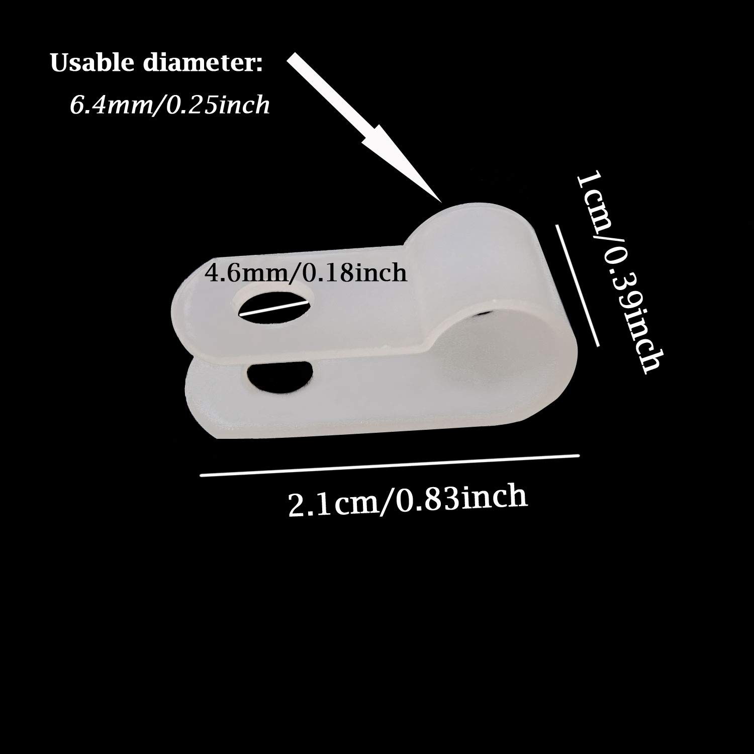 100 PCS 1/4 Inch White Nylon RType Cable Clamps Wire Clips Fastener Cord Fix