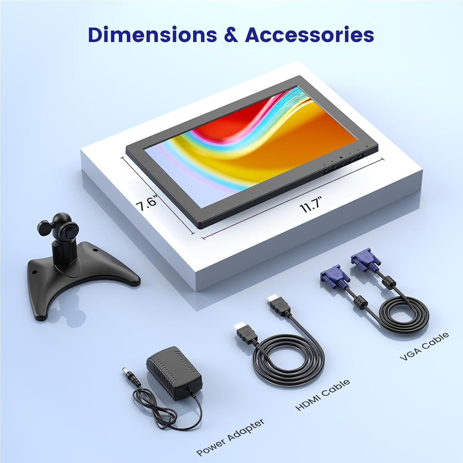 12-inch Small Monitor 1366×768 HD Mini LED Screen HDMI VGA Inputs Video Monitors