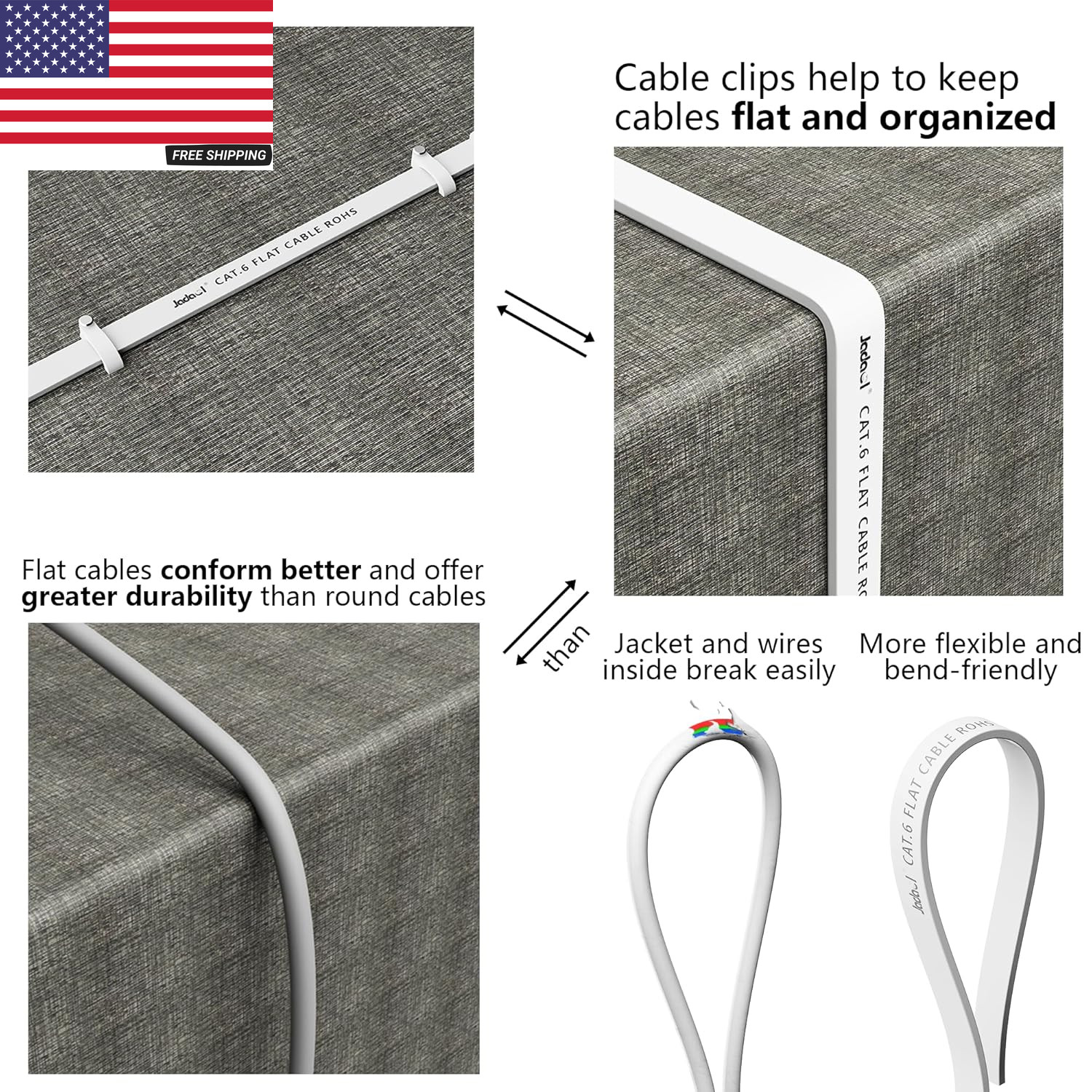 Cat 6 Ethernet Cable 50 Ft, 10Gbps Support Cat8 Cat7 Network, Flat RJ45 LAN Patc