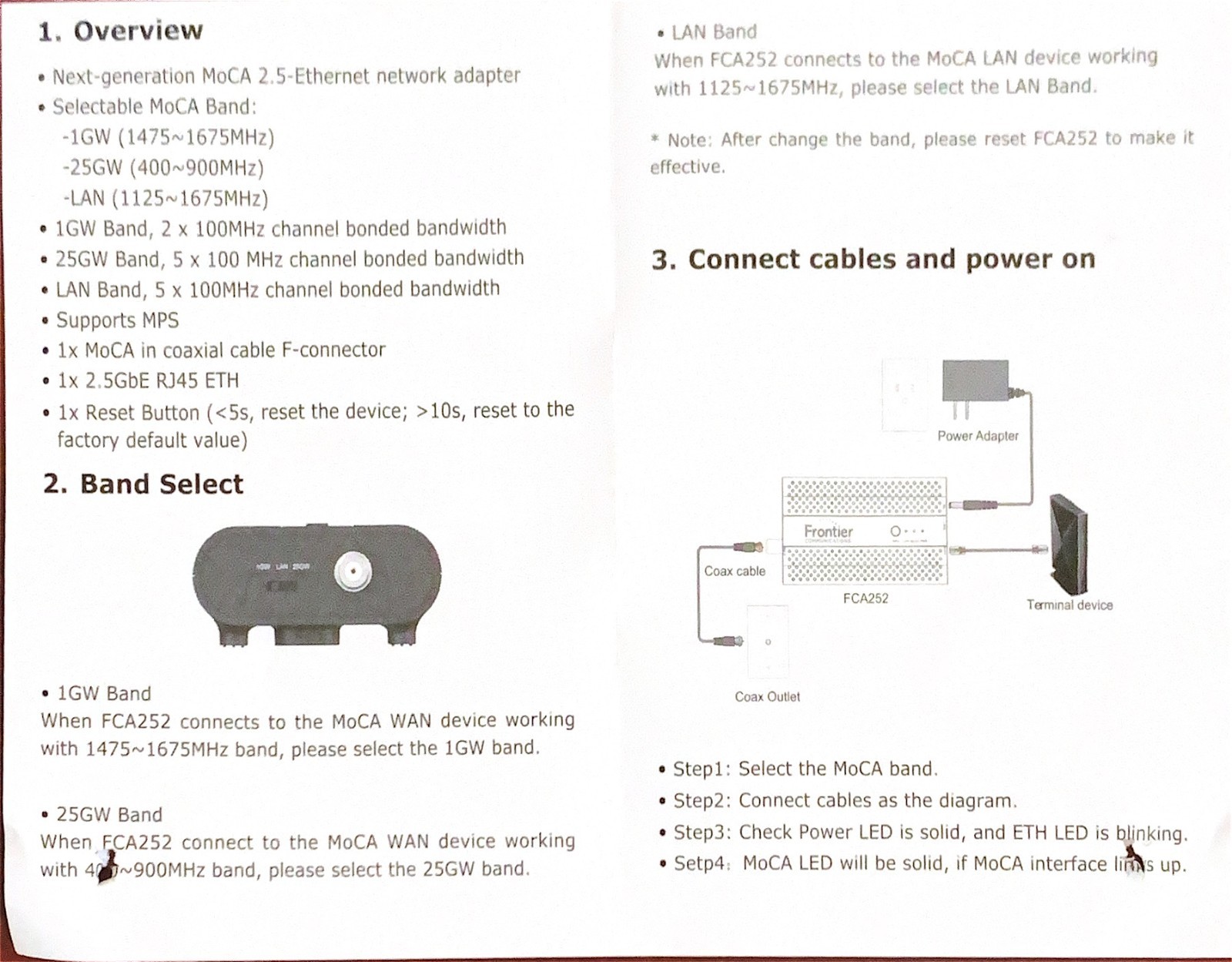 Frontier FCA252 2.5GigE MoCA 2.5 Network Adapter LNE Basic with Power Adapter
