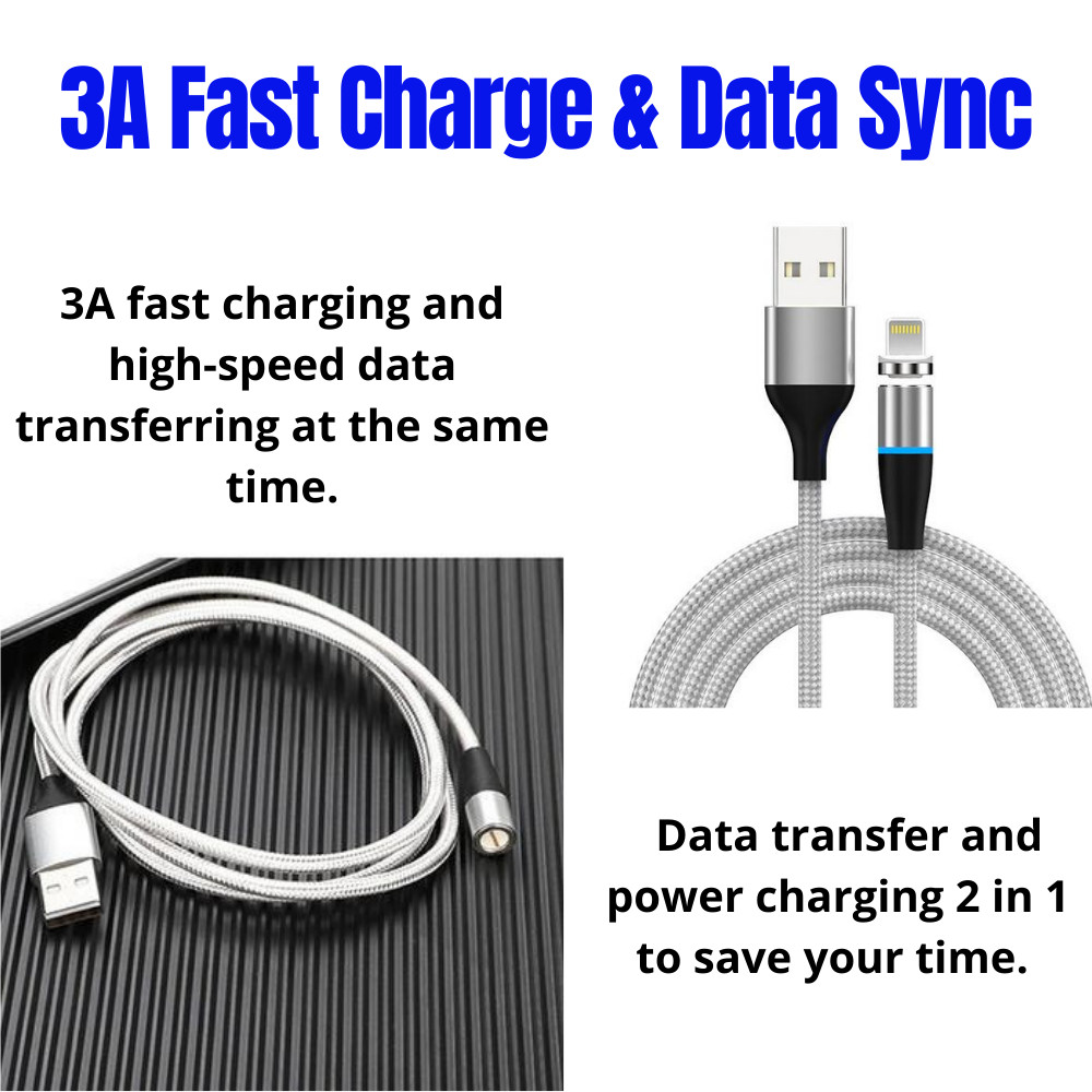 3Pack 3FT Magnetic Fast Charging Cable USB Charger Adapter Cord for iPhone iPad