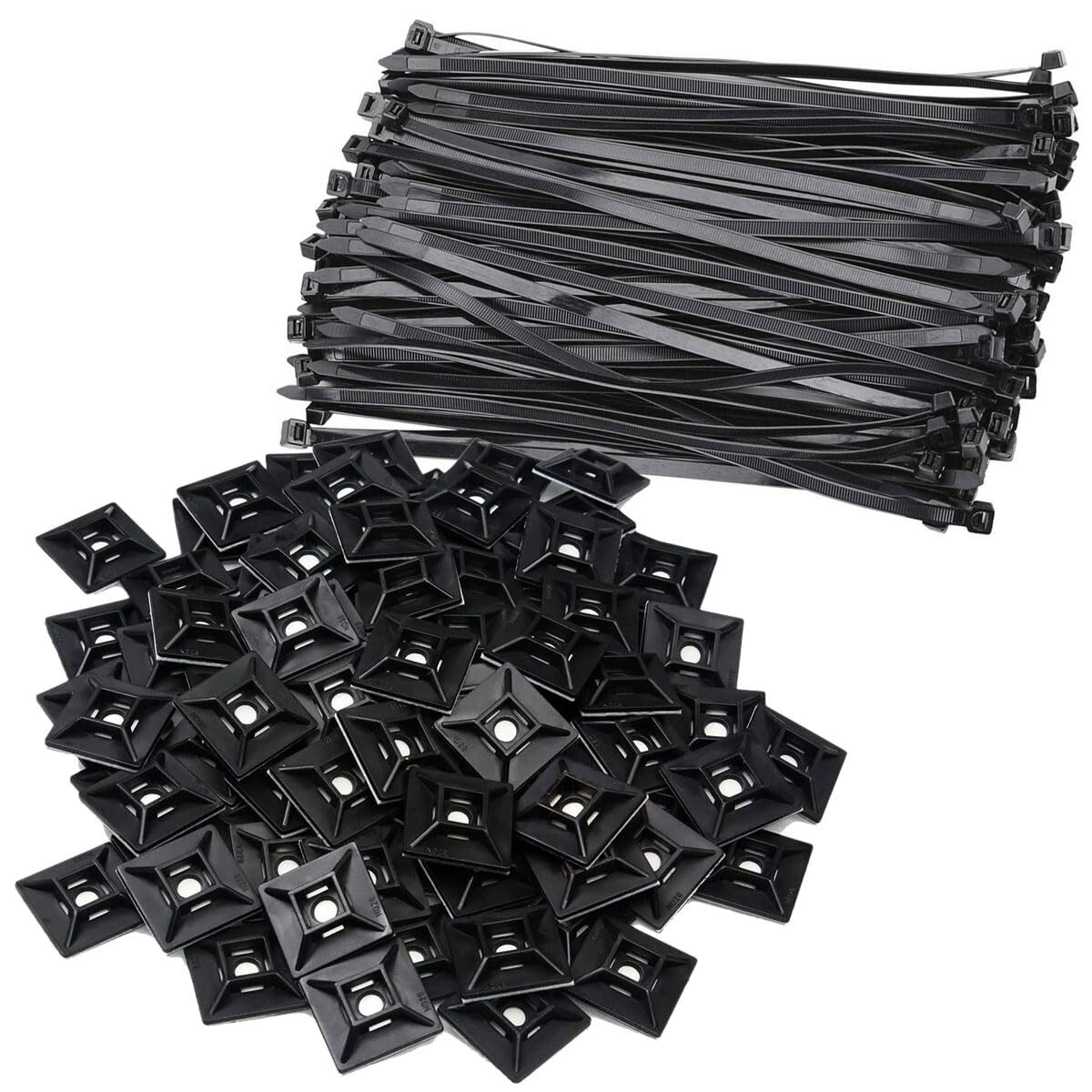 1″ Self Adhesive Cable Zip Tie Mounts with 7″ Zip Ties each 100pcs Organizing