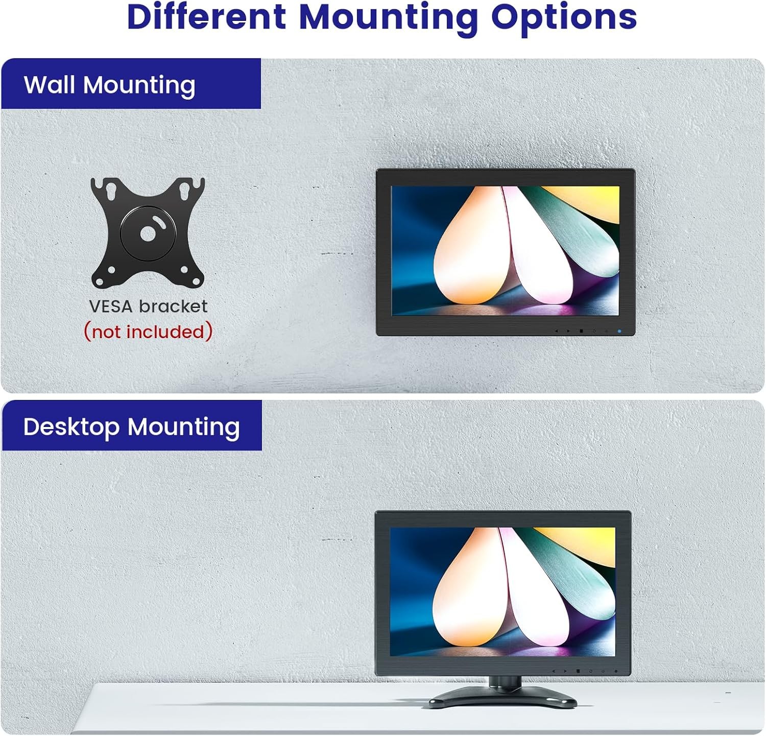 12-inch Small Monitor 1366×768 HD Mini LED Screen HDMI VGA Inputs Video Monitors