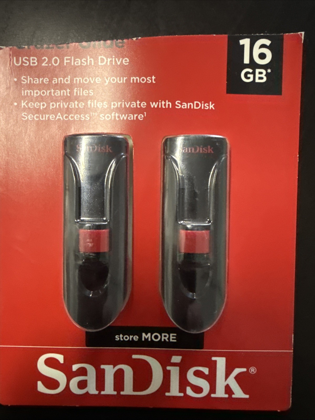SanDisk Cruzer Glide 16GB USB Flash Drive 2 in a pack sealed sdcz60-016g-aw462