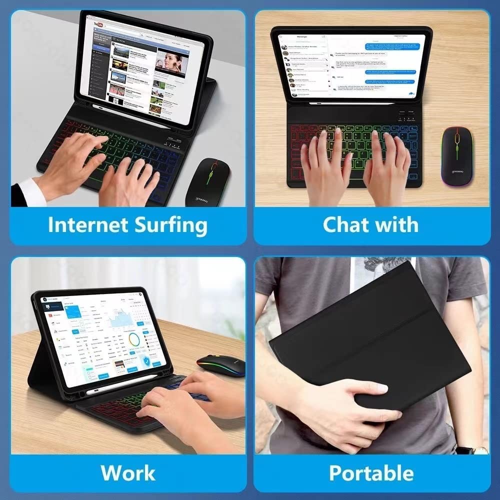 7 Colors Backlit Ultra-Slim Universal Bluetooth Keyboard and Mouse Rechargeable