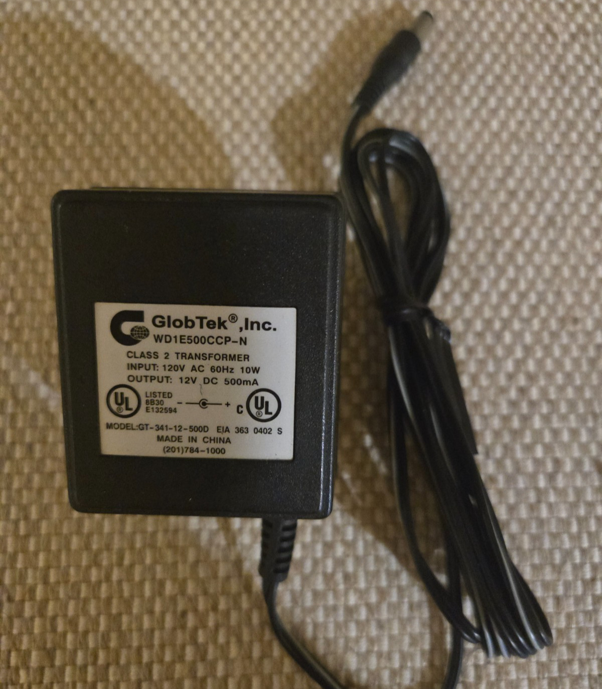 Glob Tek AC/DC Adaptor Class 2 Power Supply 12.0V 500mA Model GT-341-12-500D